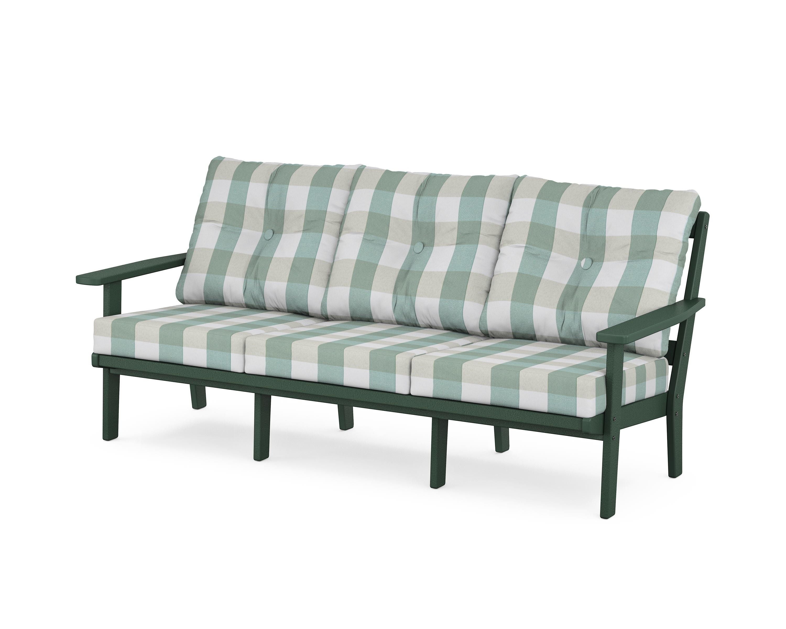 POLYWOOD® Prairie Deep Seating Sofa in Green / Buffalo Plaid Glacier Spa