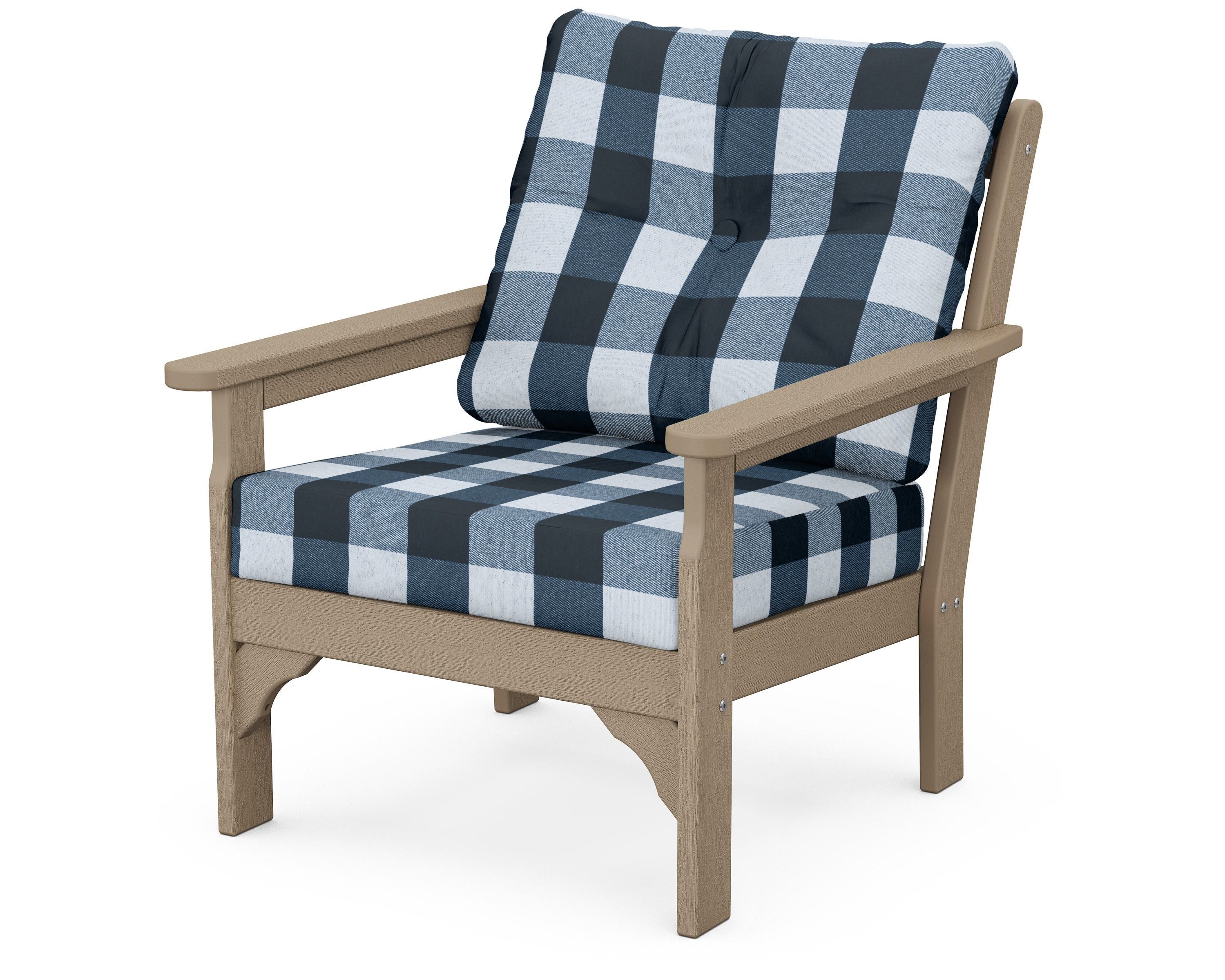 POLYWOOD® Vineyard Deep Seating Chair in Vintage Sahara / Buffalo Plaid Marine Indigo