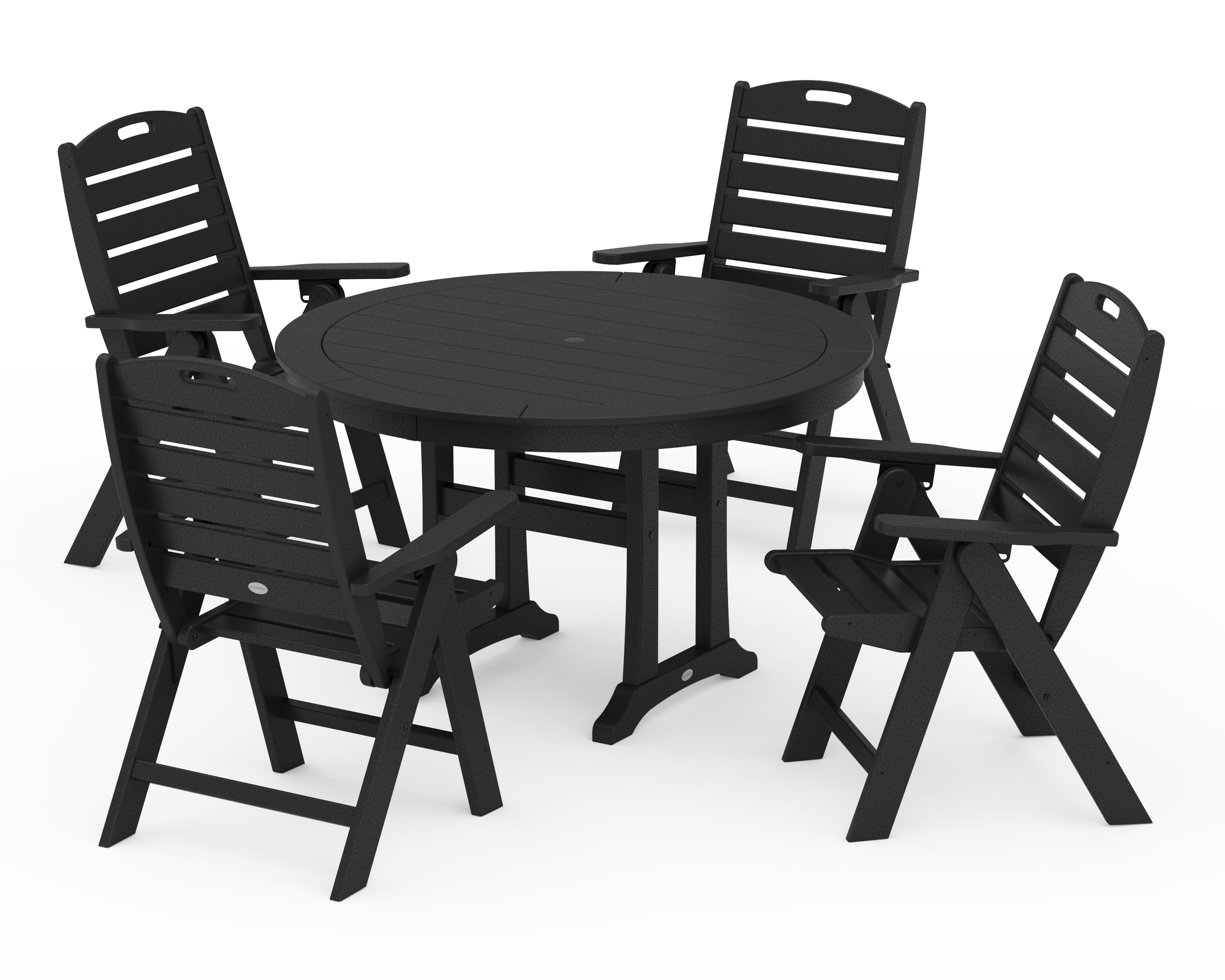 POLYWOOD® Nautical Highback Chair 5-Piece Round Dining Set with Trestle Legs in Black