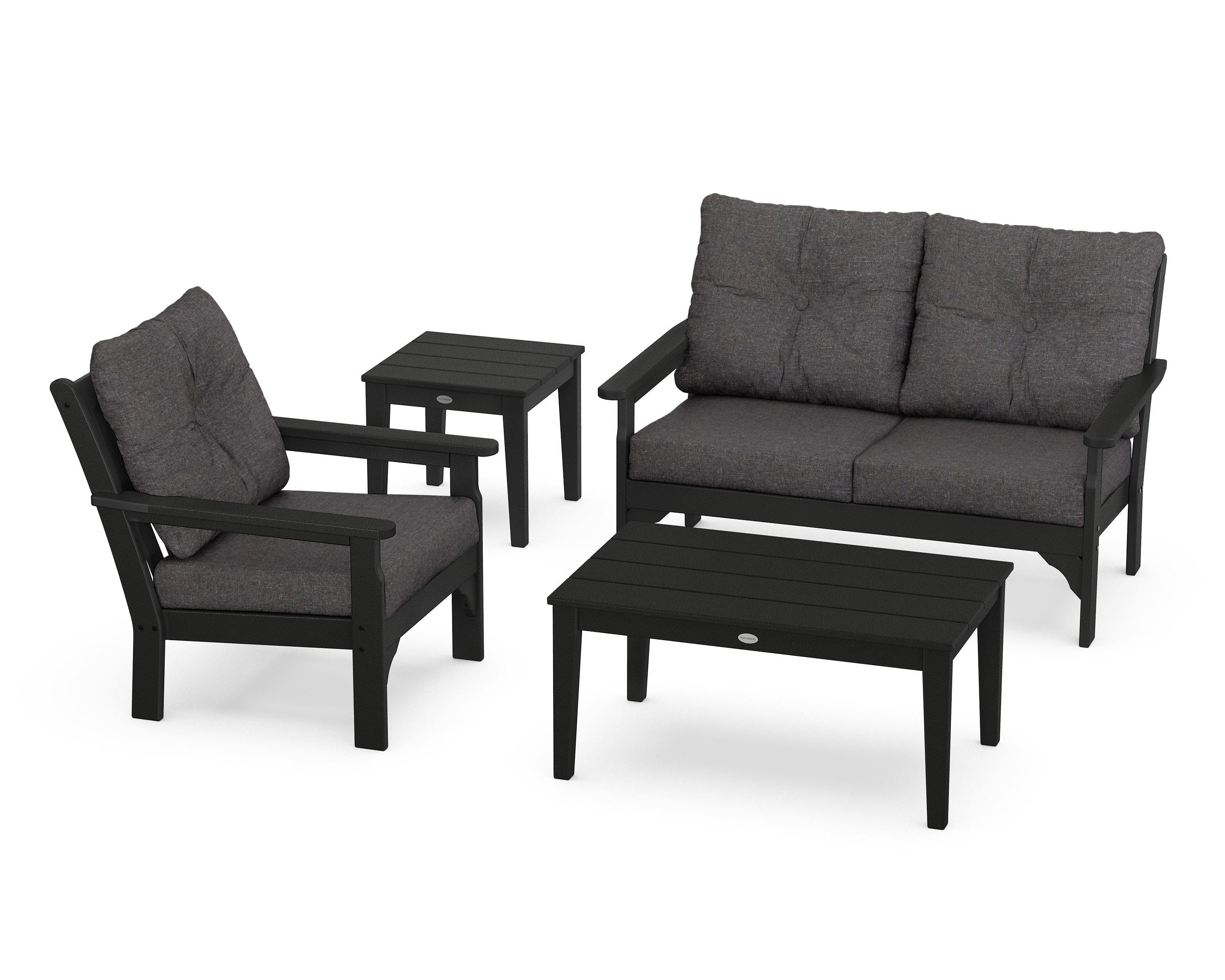 POLYWOOD® Vineyard 4-Piece Deep Seating Set in Black / Ash Charcoal