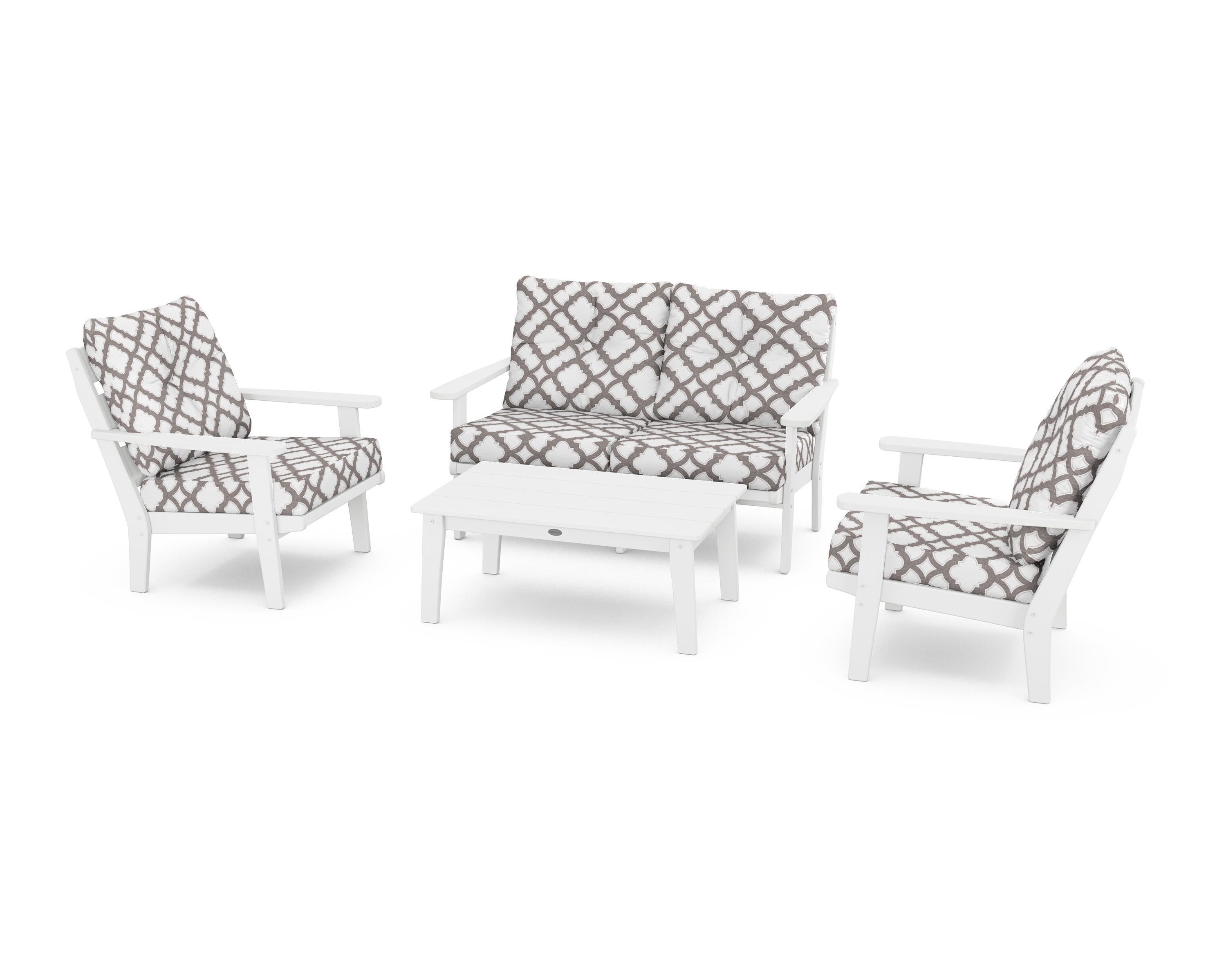POLYWOOD® Lakeside 4-Piece Deep Seating Set in White / Trellis Grey Mist