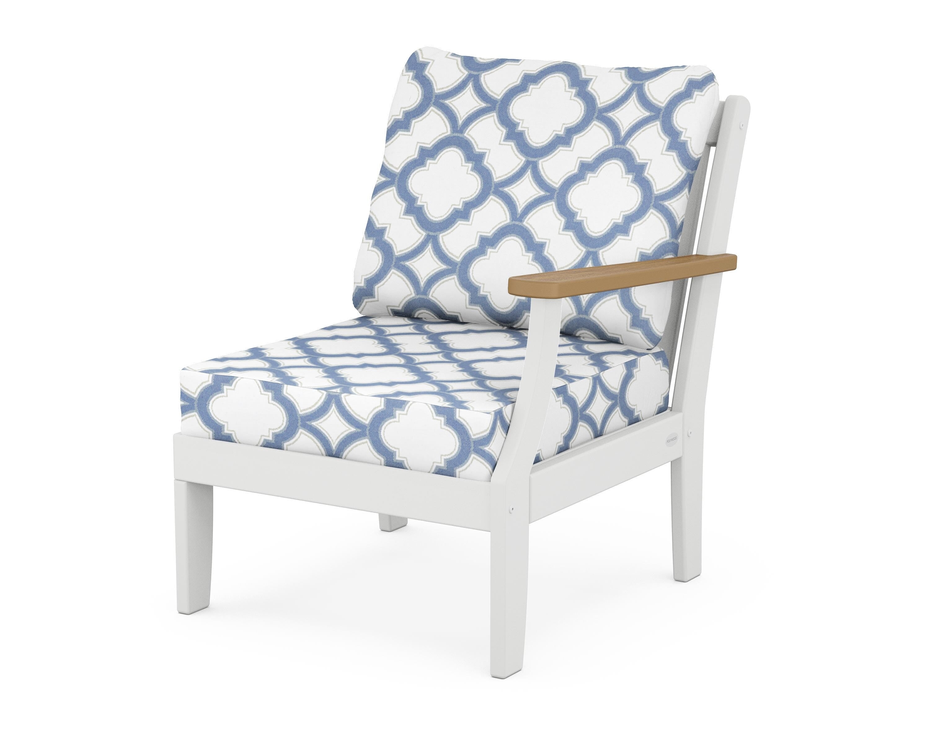 POLYWOOD® Braxton Modular Right Arm Chair in White / Natural / Trellis Sky Blue