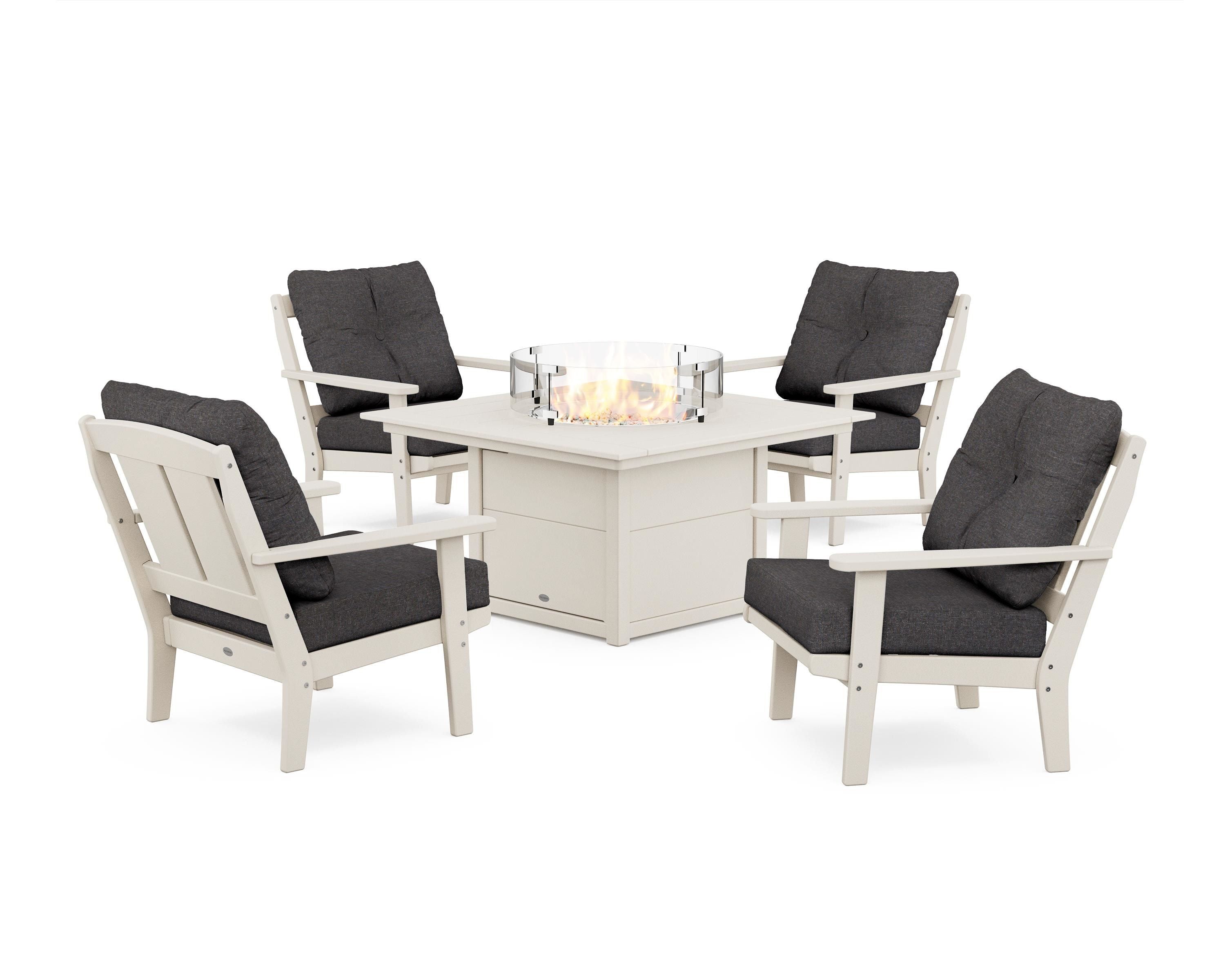 POLYWOOD® Mission 5-Piece Deep Seating Set with Fire Pit Table in Sand / Ash Charcoal
