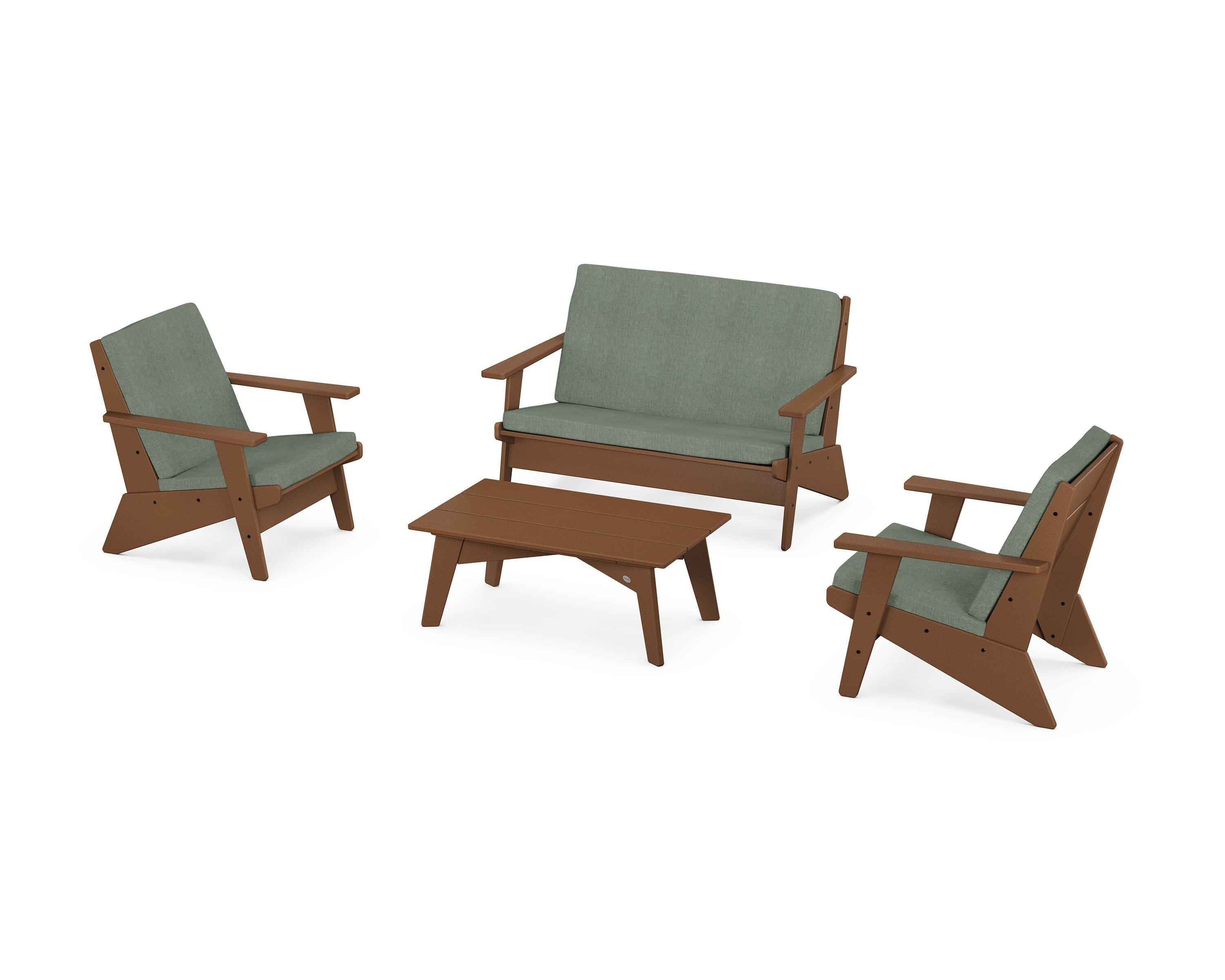 POLYWOOD® Riviera Modern Lounge 4-Piece Set in Teak / Cast Sage