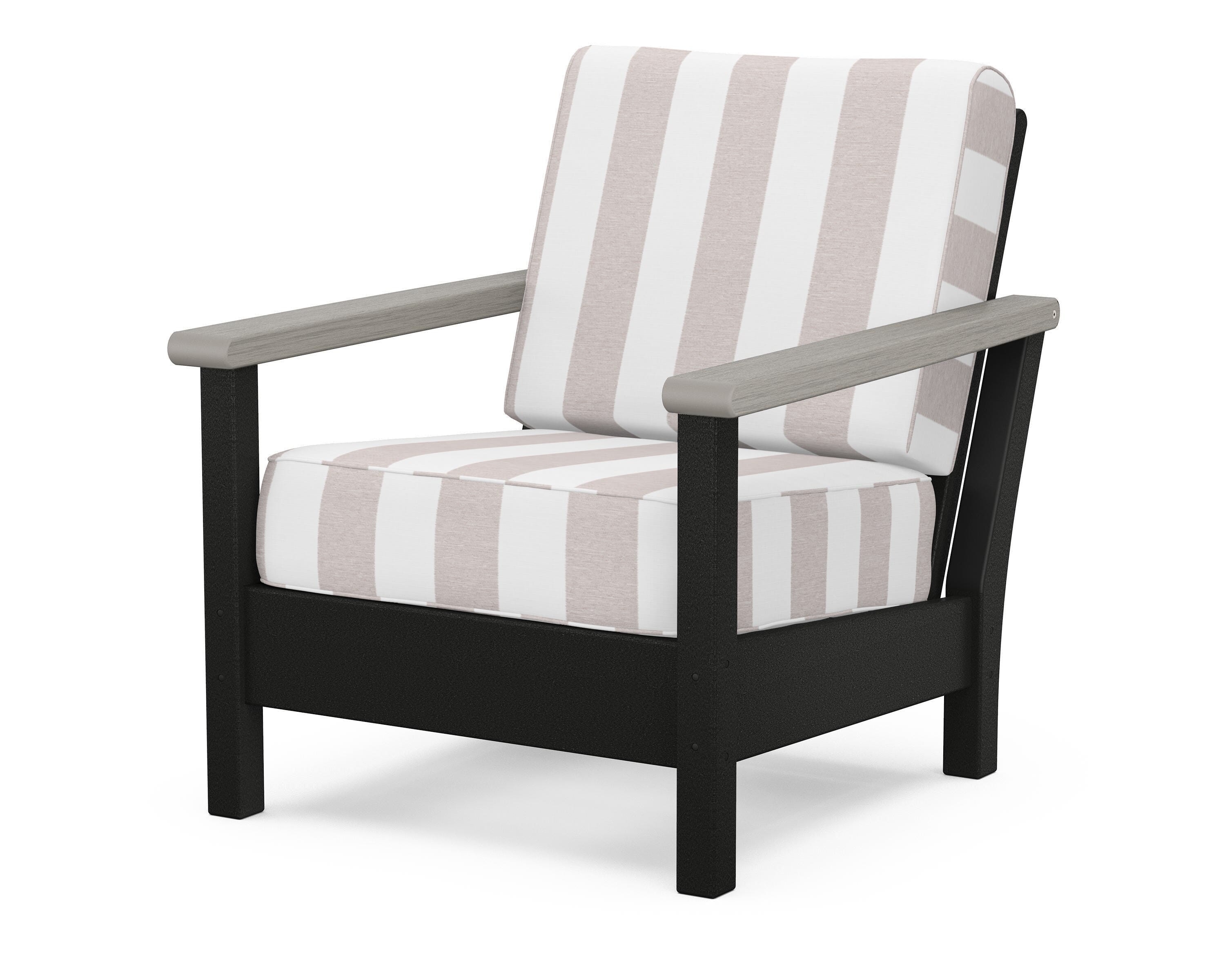 POLYWOOD® Harbour Deep Seating Chair in Black / Driftwood / Cabana Stripe Dune Burlap
