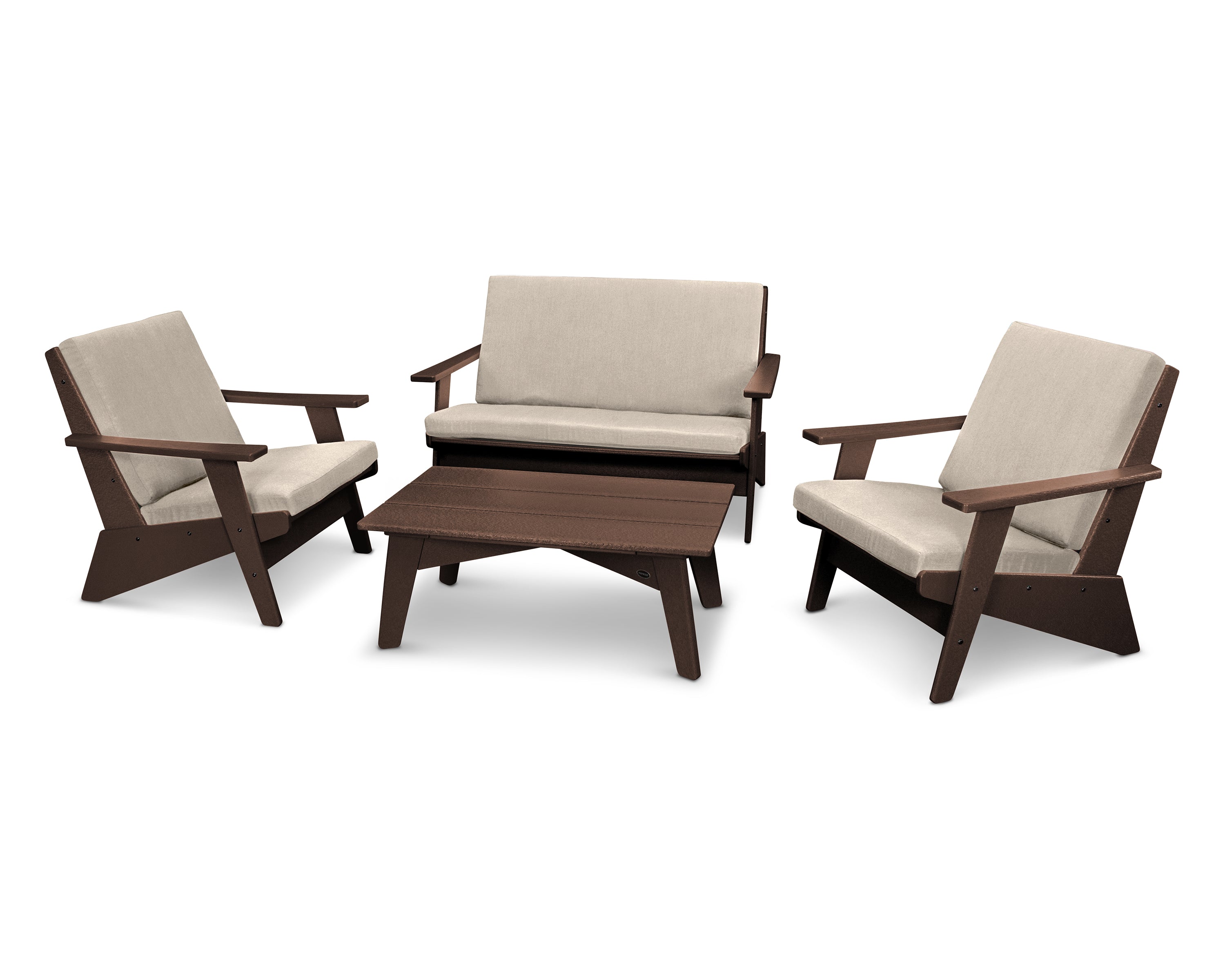 POLYWOOD® Riviera Modern Lounge 4-Piece Set in Mahogany / Cast Ash