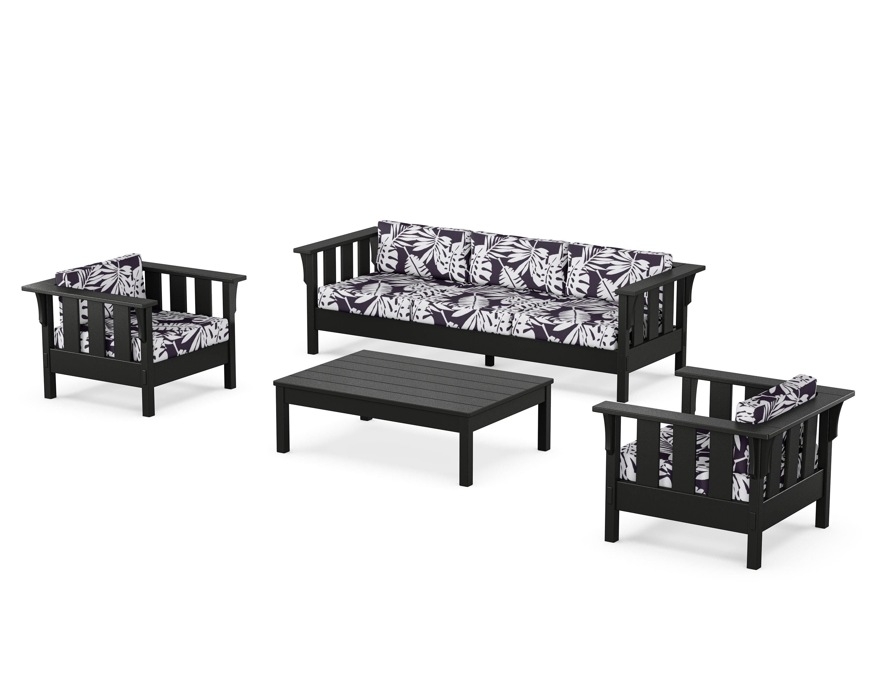 Martha Stewart by POLYWOOD® Acadia 4-Piece Deep Seating Set with Sofa in Black / Leaf Navy