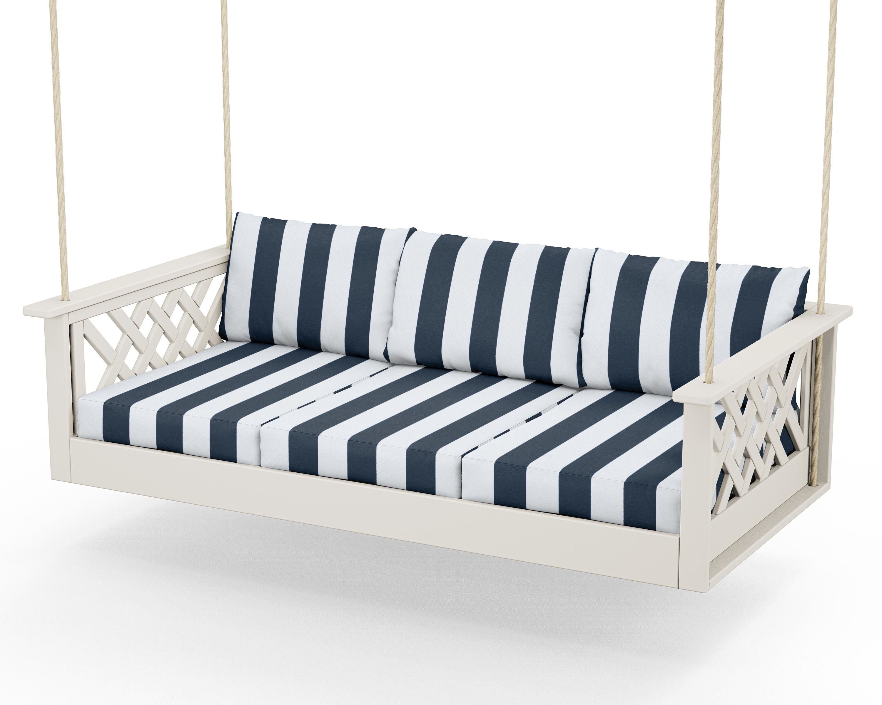 Country Living Wovendale Daybed Swing in Sand / Cabana Stripe Marine Indigo