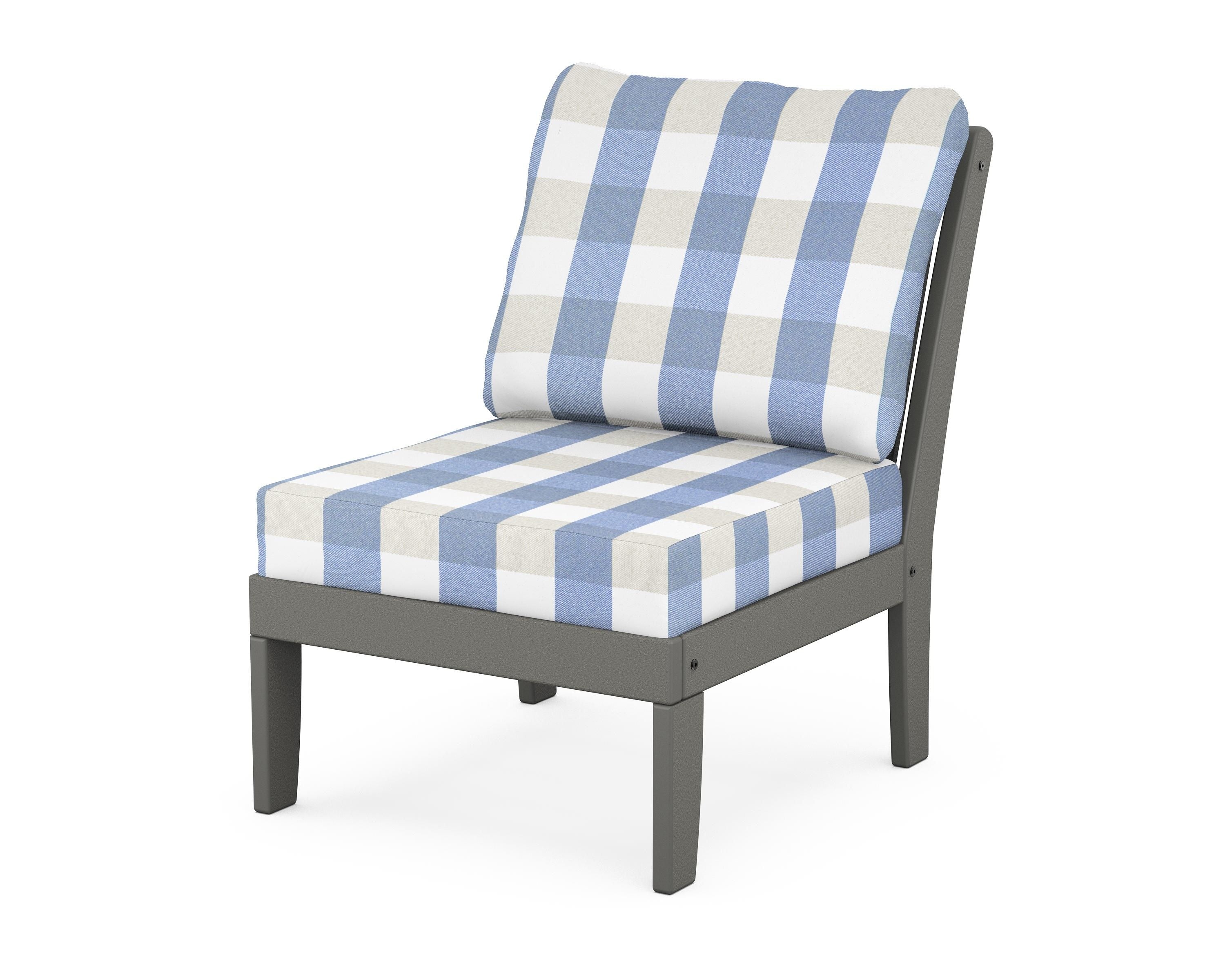 POLYWOOD® Braxton Modular Armless Chair in Slate Grey / Buffalo Plaid Sky Blue