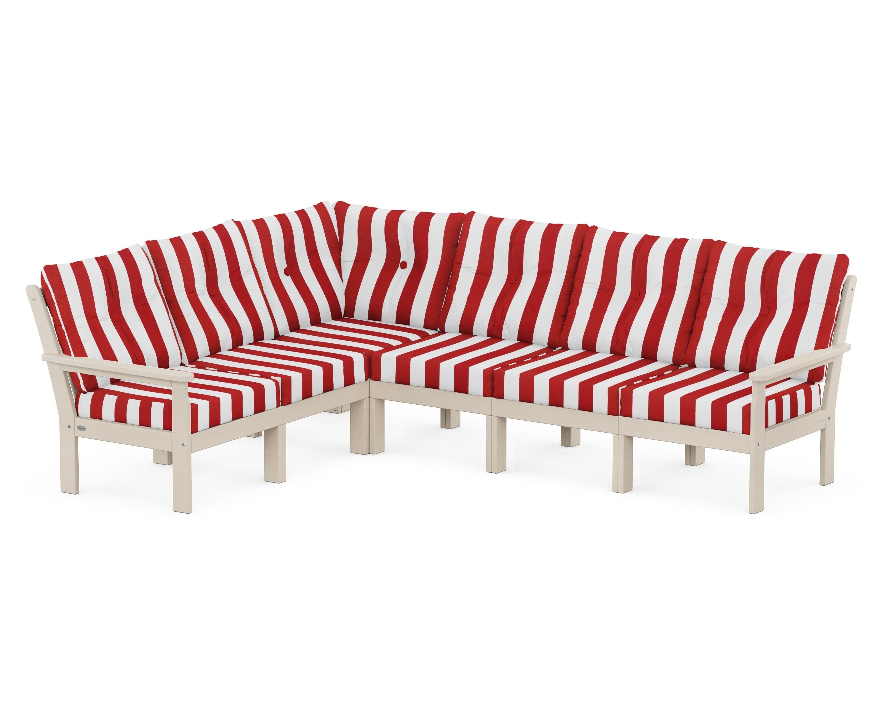 POLYWOOD® Vineyard 6-Piece Sectional in Sand / Cabana Stripe Crimson