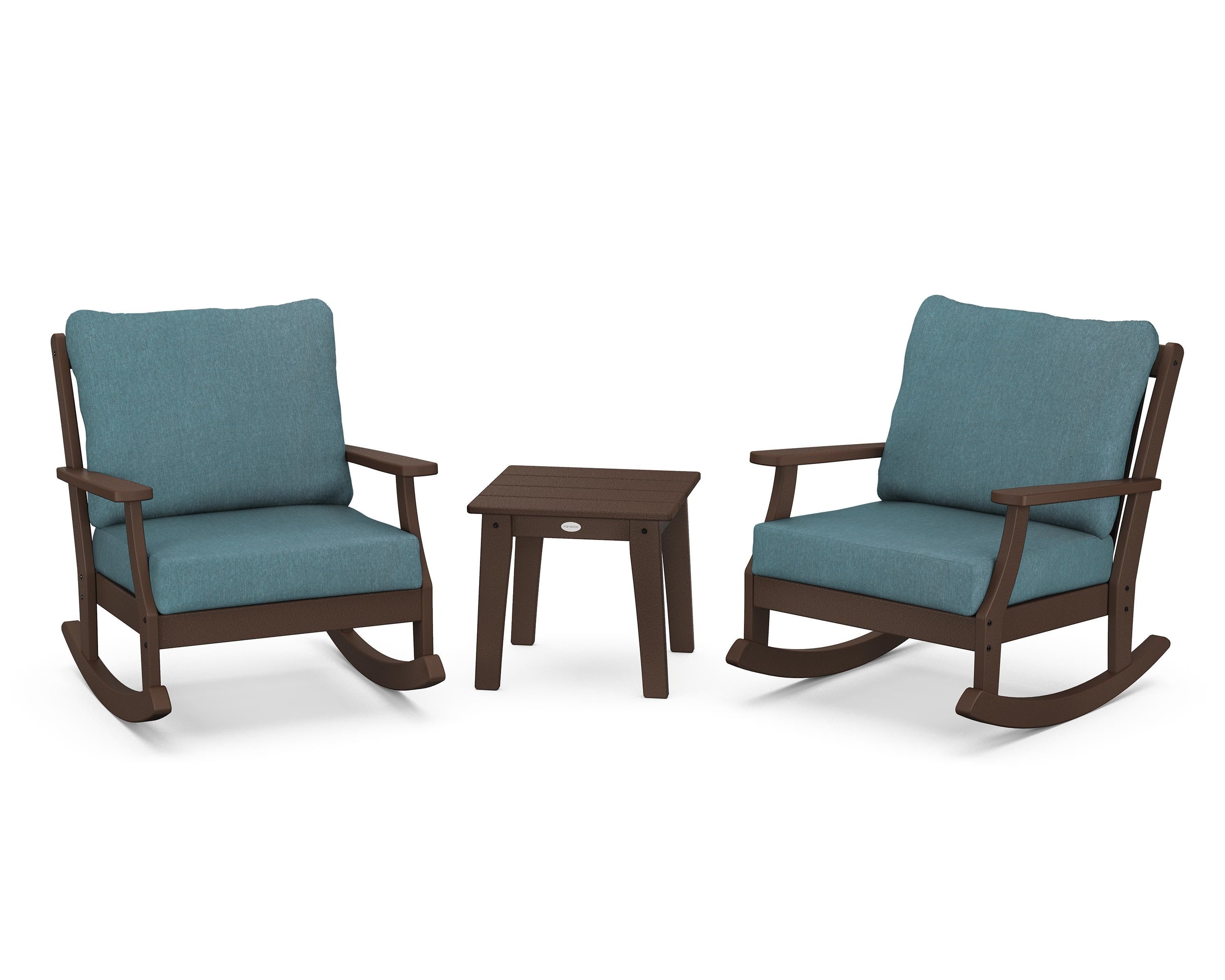 POLYWOOD® Braxton 3-Piece Deep Seating Rocker Set in Mahogany / Ocean Teal