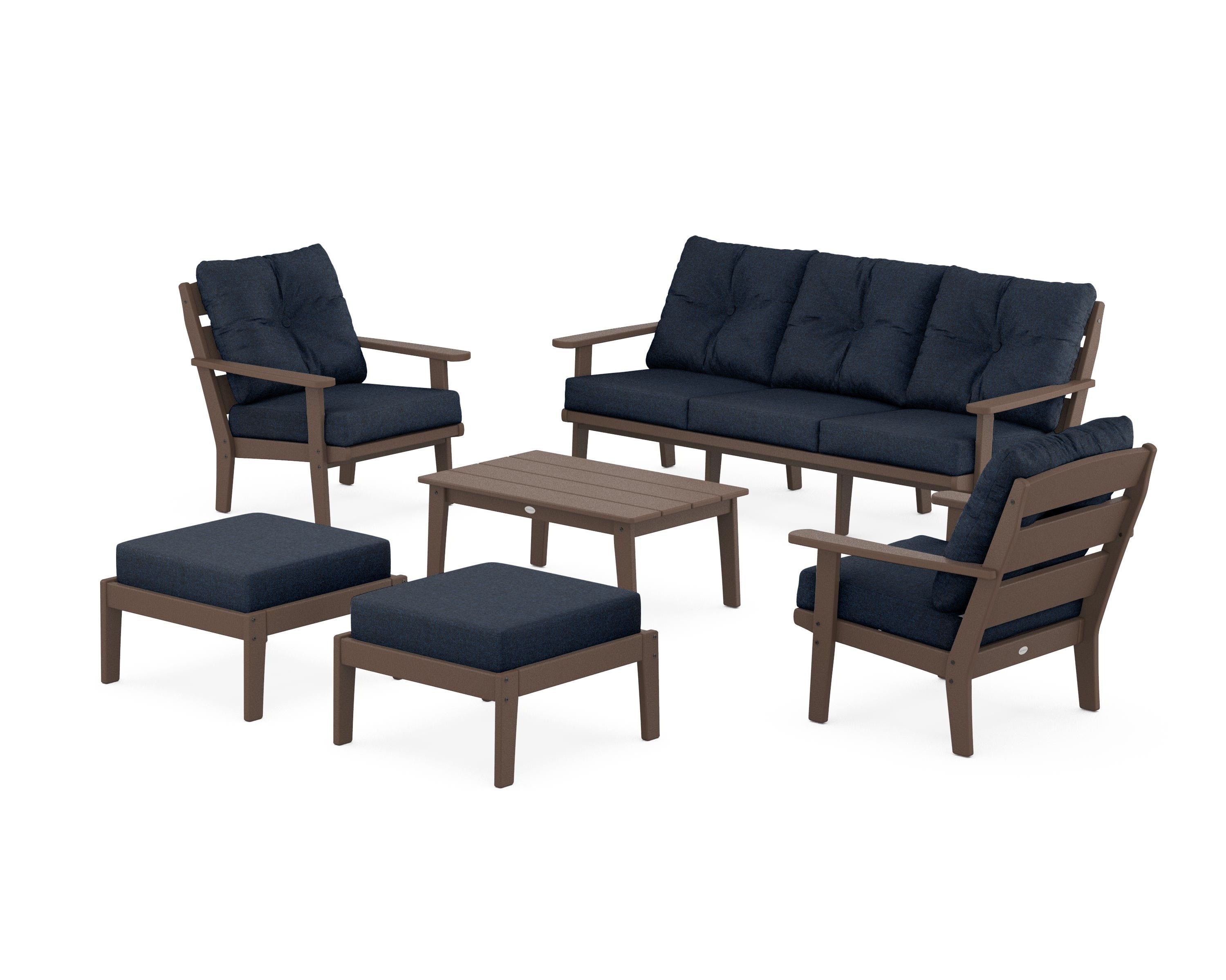 POLYWOOD® Lakeside 6-Piece Lounge Sofa Set in Mahogany / Marine Indigo