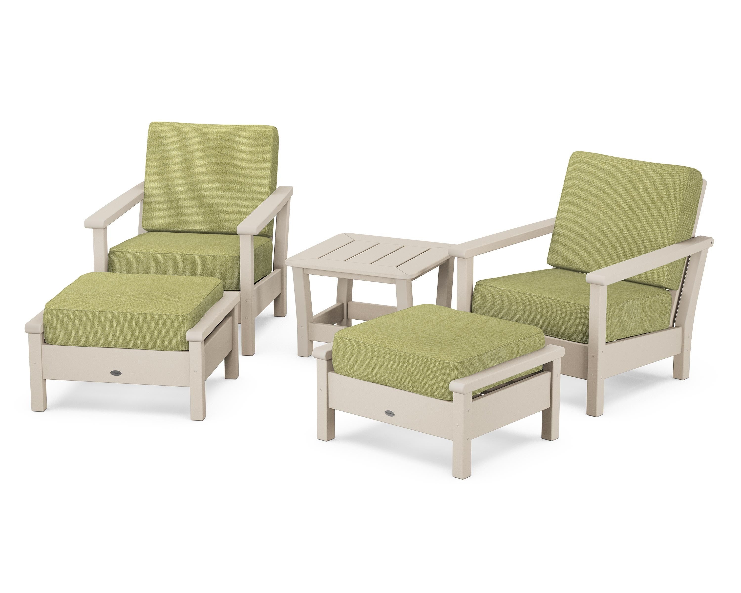 POLYWOOD® Harbour 5-Piece Deep Seating Chair Set in Sand / Chartreuse Boucle