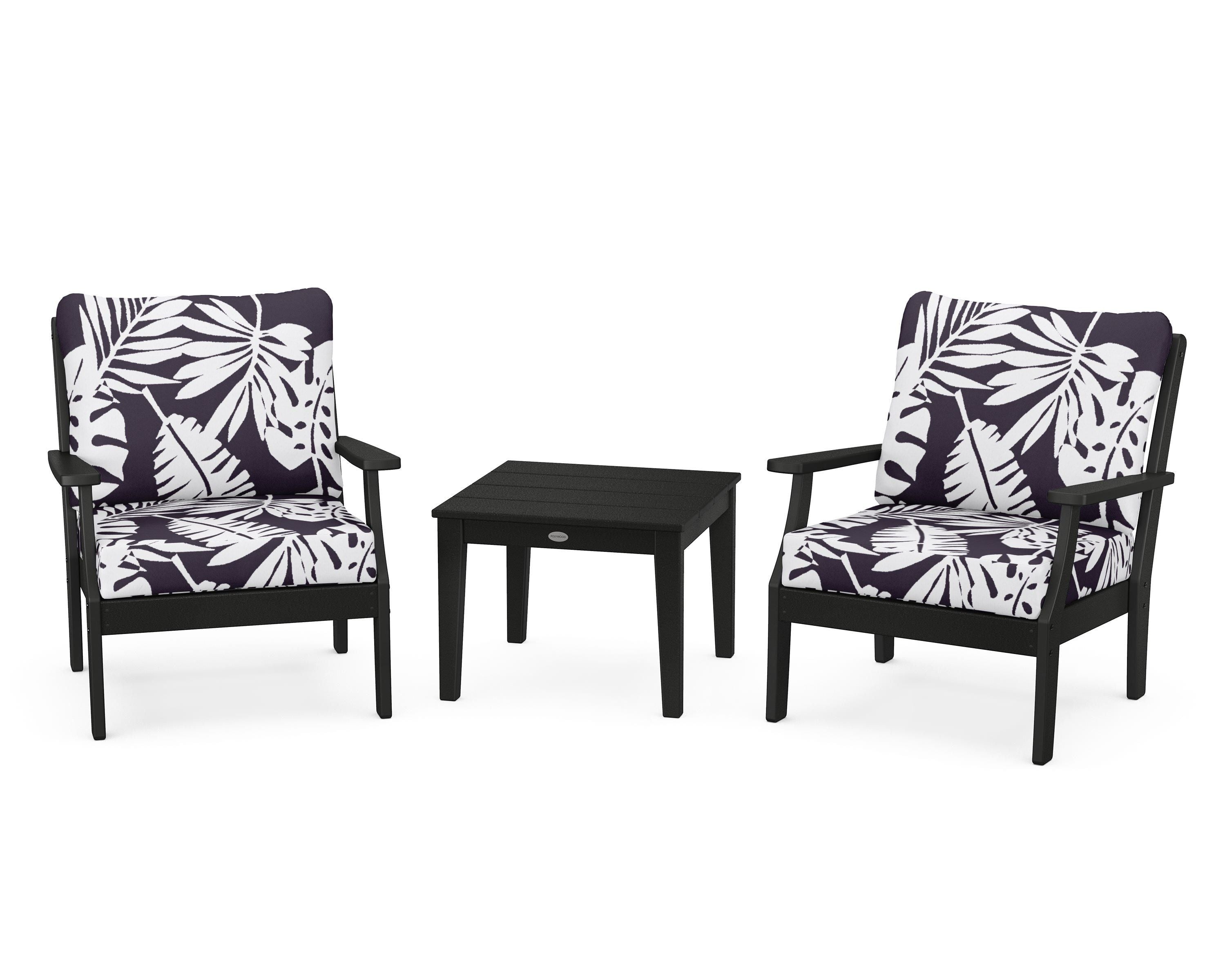 POLYWOOD® Braxton 3-Piece Deep Seating Set in Black / Leaf Navy