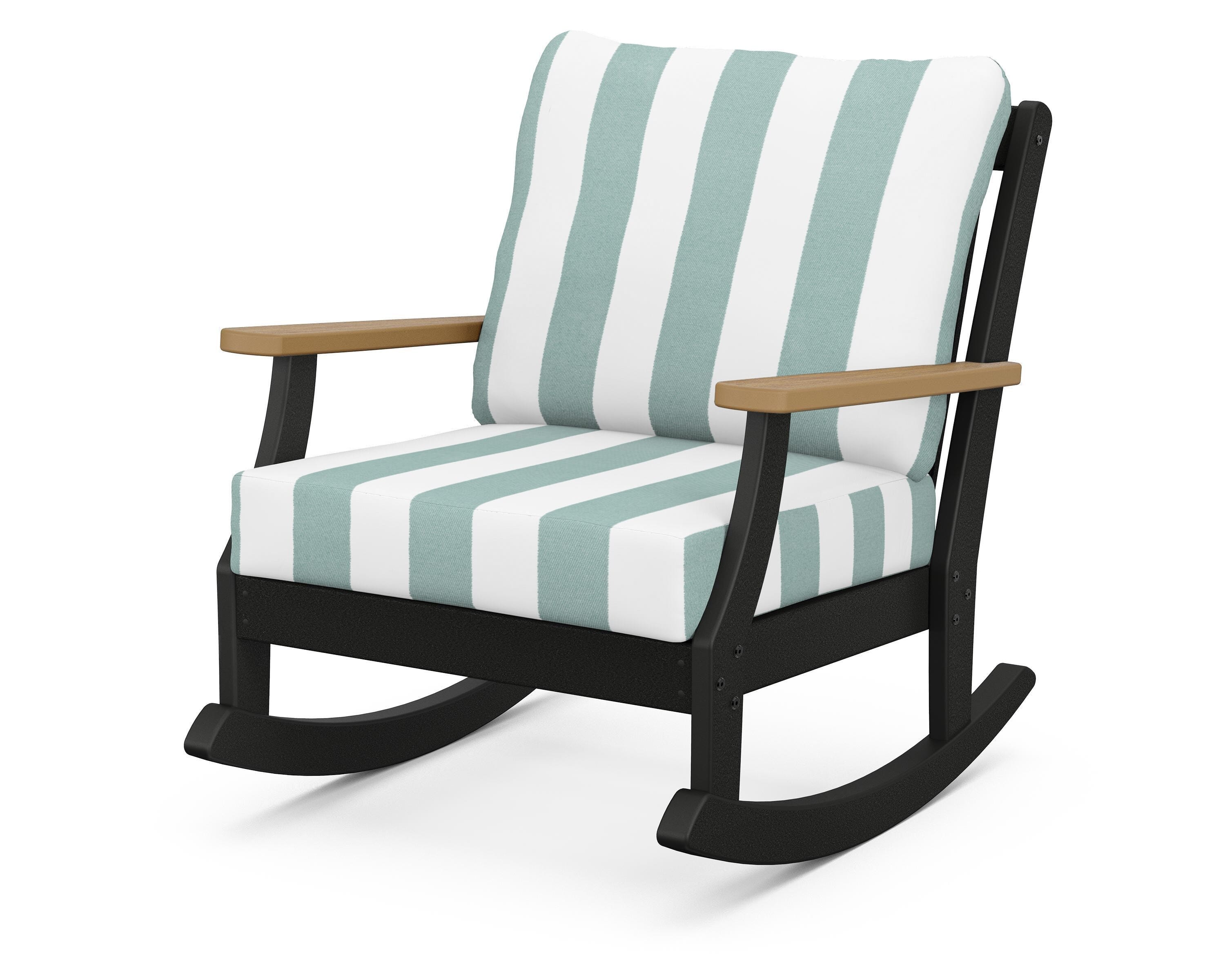 POLYWOOD® Braxton Deep Seating Rocking Chair in Black / Natural / Cabana Stripe Glacier Spa