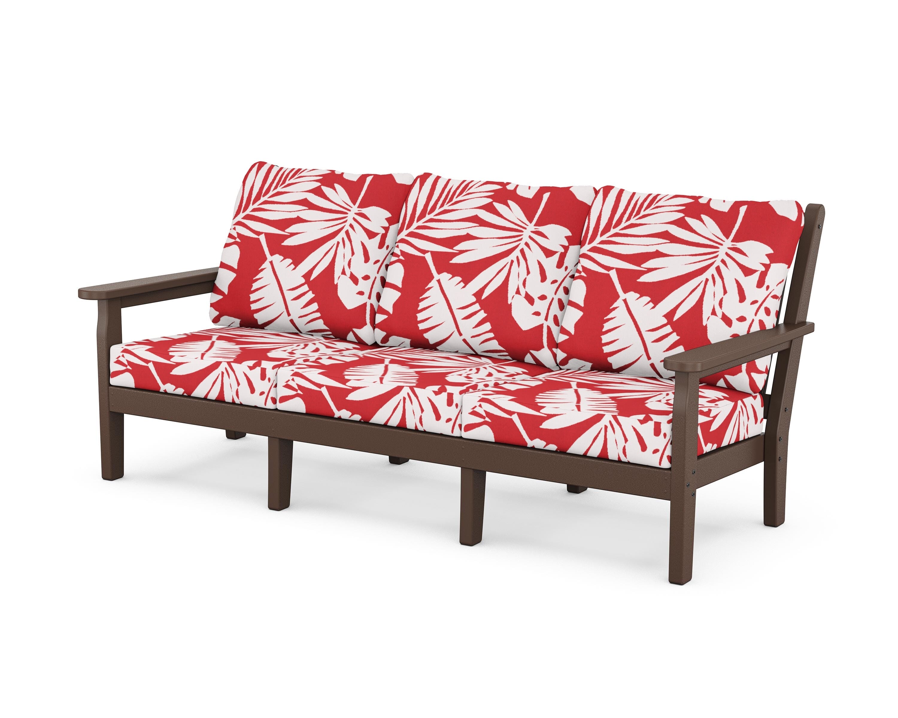 POLYWOOD® Chippendale Deep Seating Sofa in Mahogany / Leaf Crimson