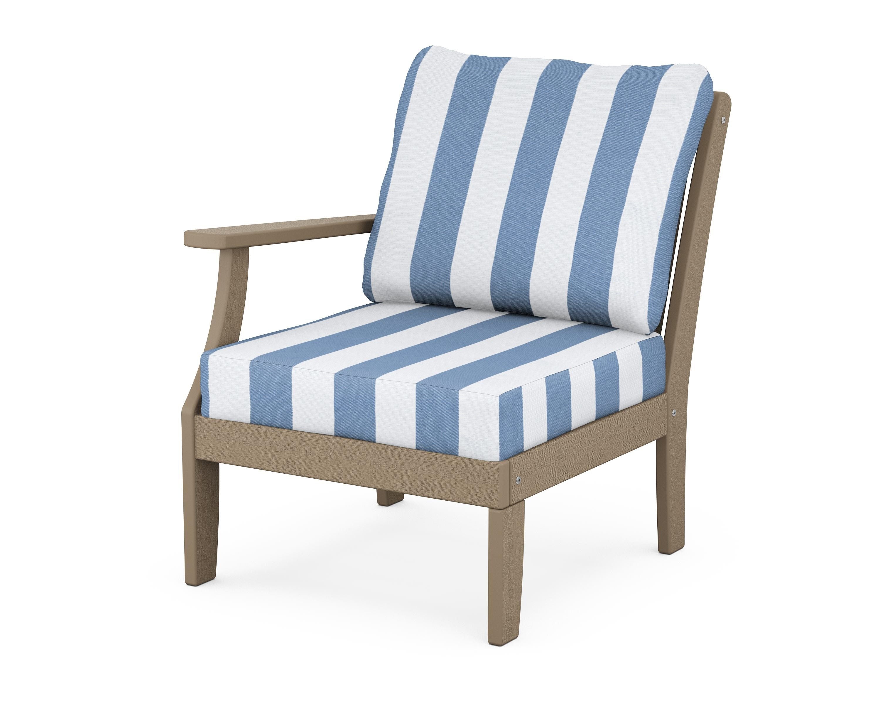 POLYWOOD® Braxton Modular Left Arm Chair in Vintage Sahara / Cabana Stripe Sky Blue