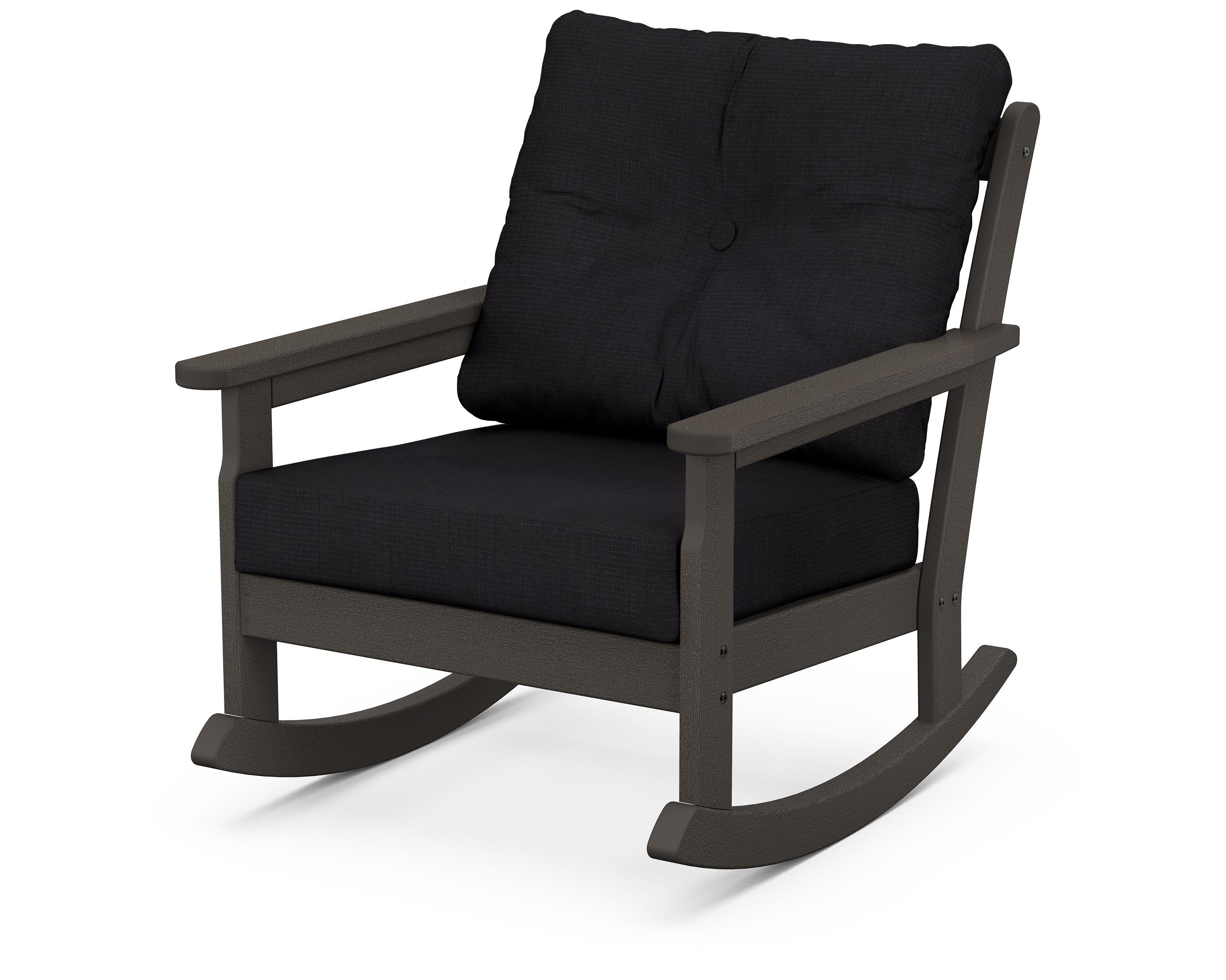 POLYWOOD® Vineyard Deep Seating Rocking Chair in Vintage Coffee / Midnight Linen