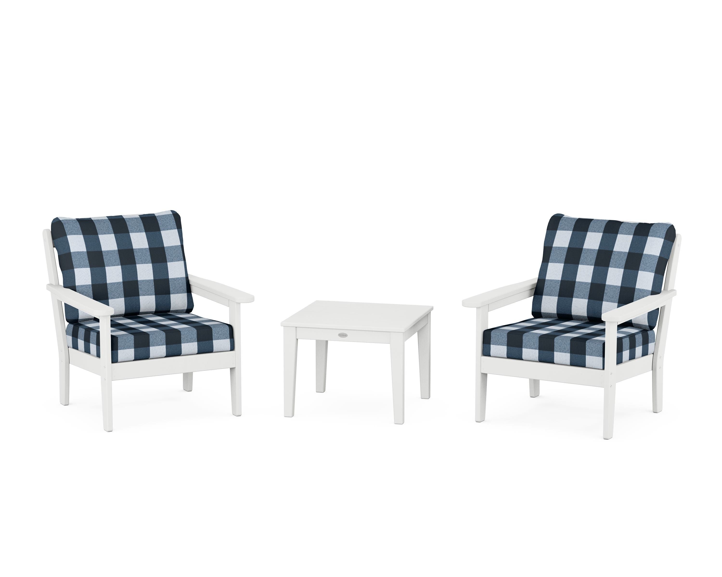 Country Living Cottage 3-Piece Deep Seating Set in White / Buffalo Plaid Marine Indigo