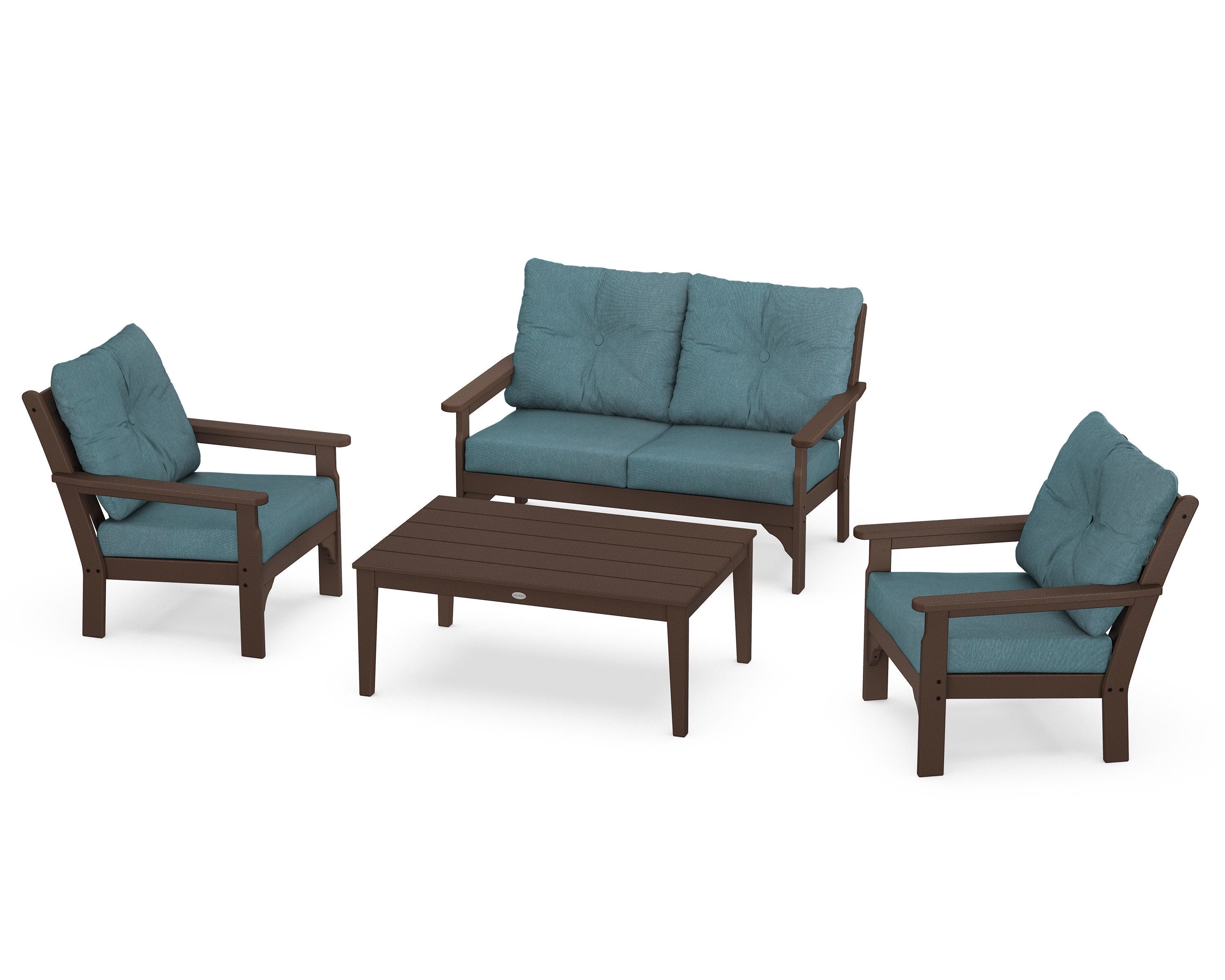 POLYWOOD® Vineyard 4-Piece Deep Seating Set in Mahogany / Ocean Teal