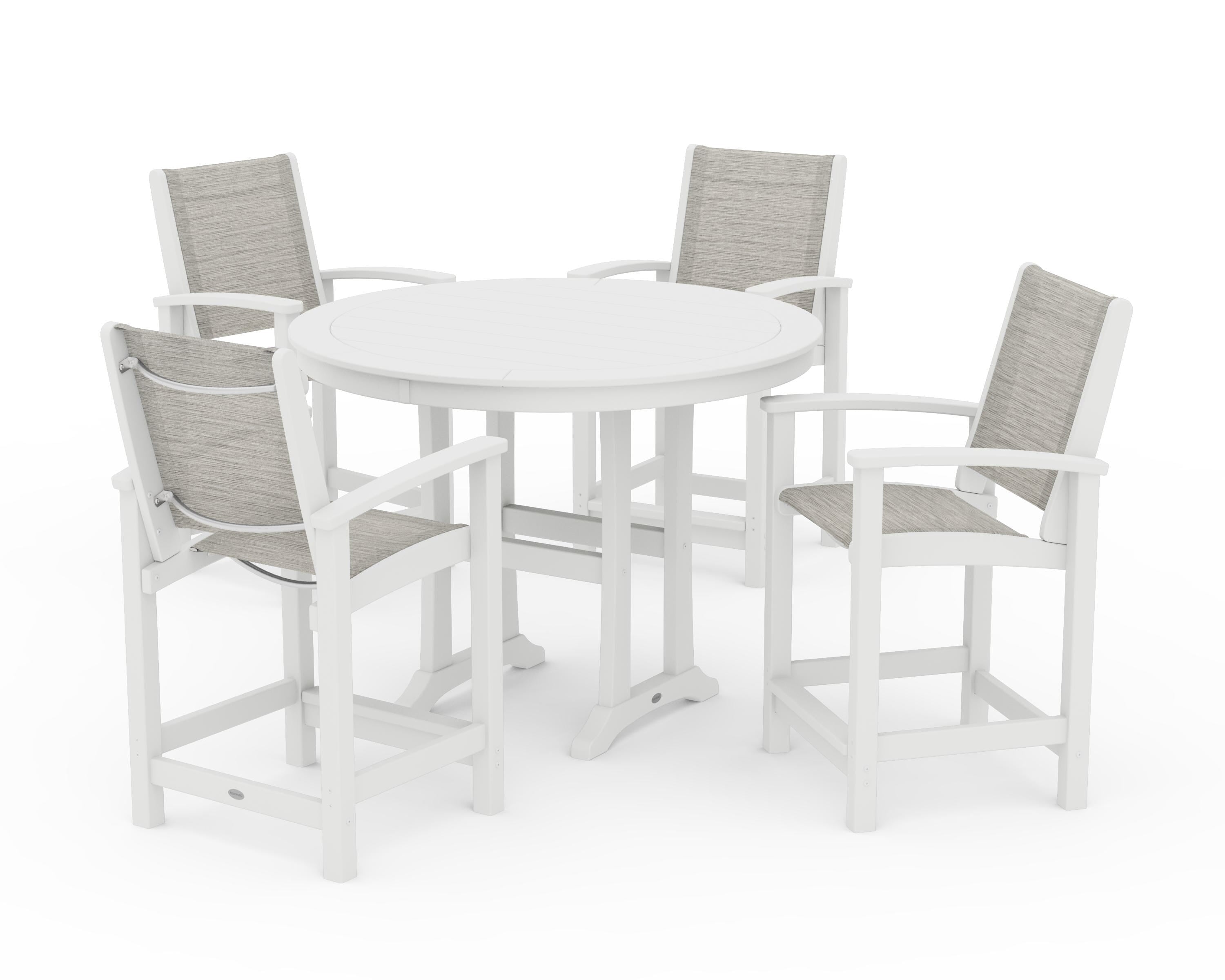 POLYWOOD® Coastal 5-Piece Counter Set in White / Birch Sling
