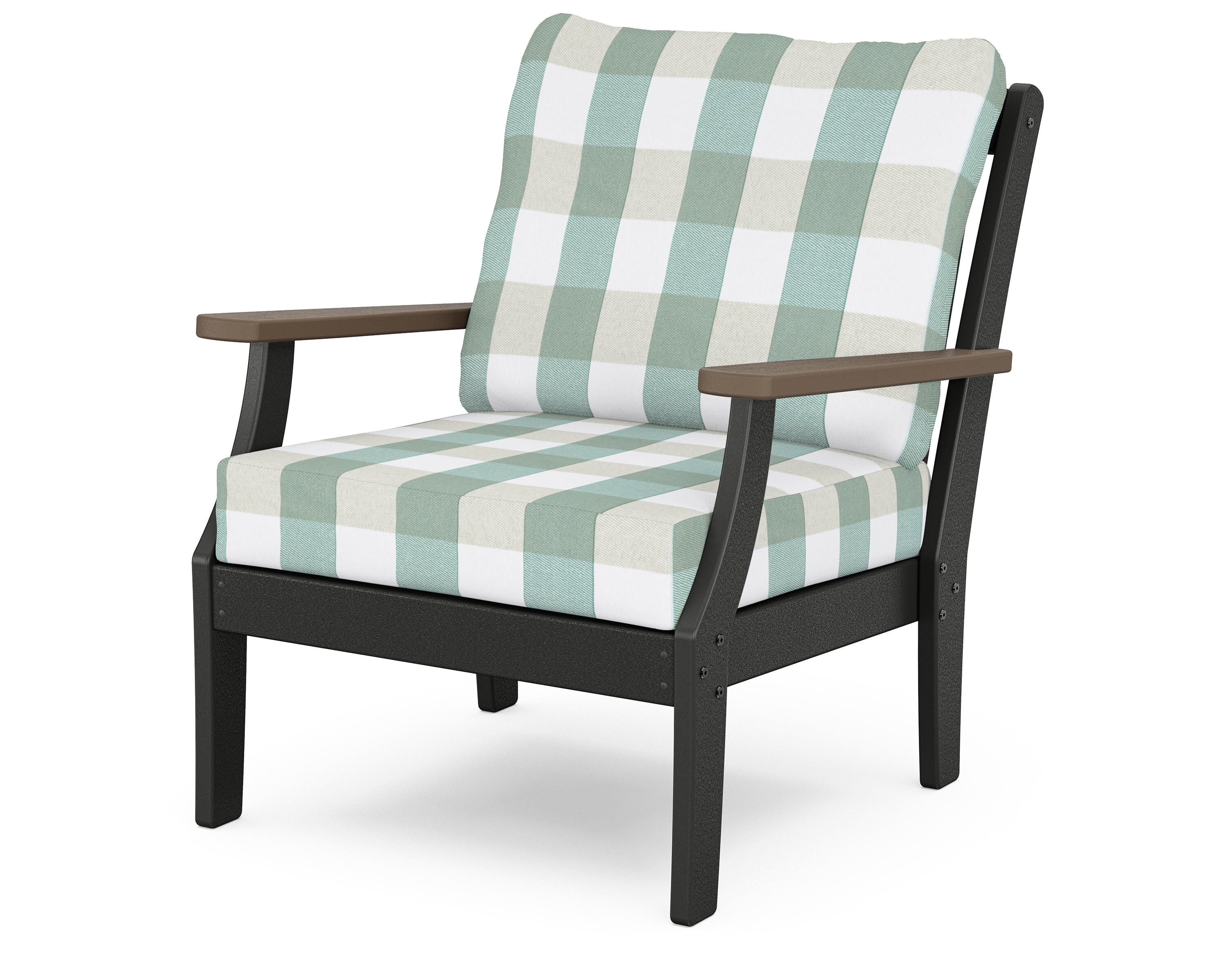 POLYWOOD® Braxton Deep Seating Chair in Black / Kona / Buffalo Plaid Glacier Spa
