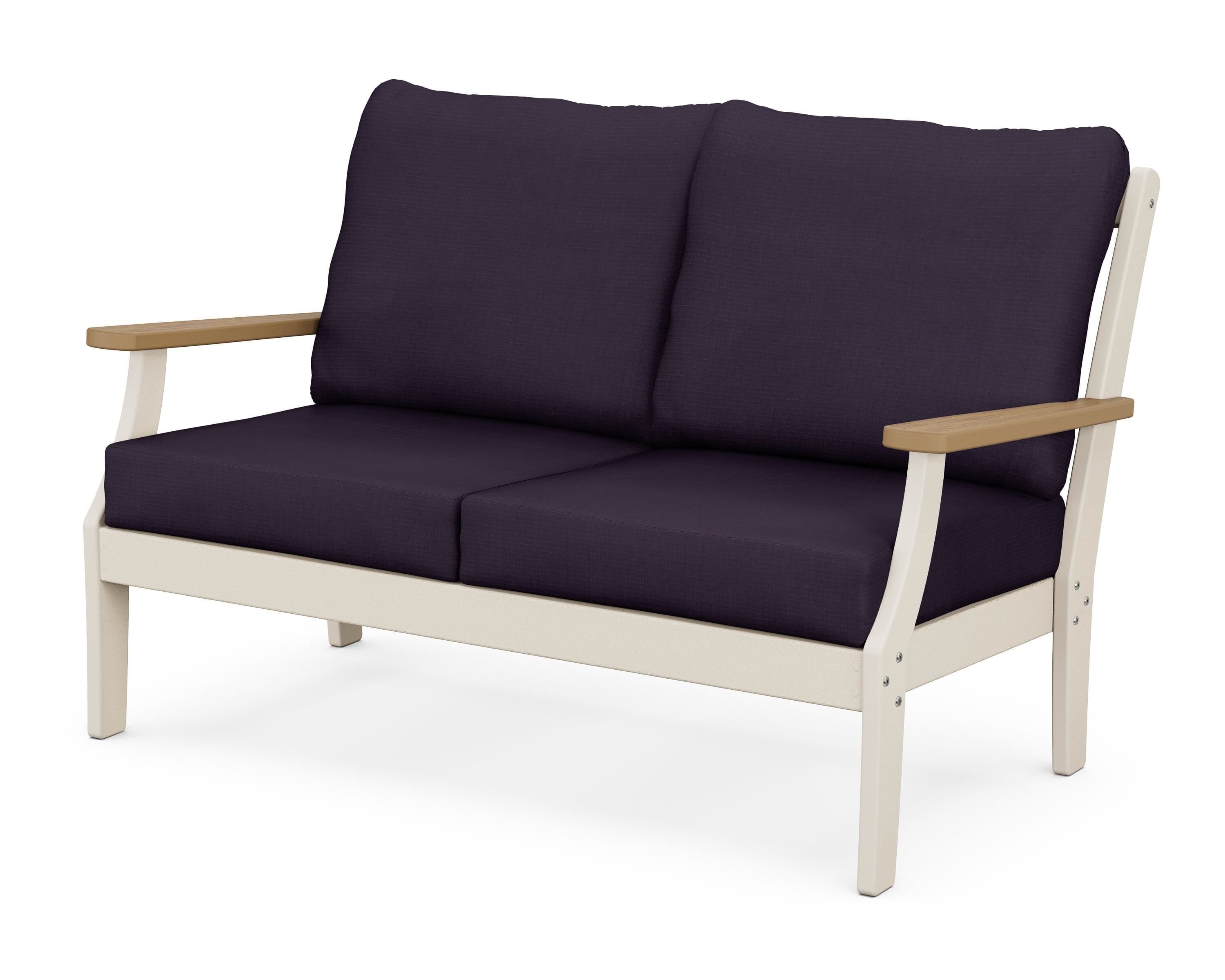POLYWOOD® Braxton Deep Seating Loveseat in Sand / Natural / Navy Linen
