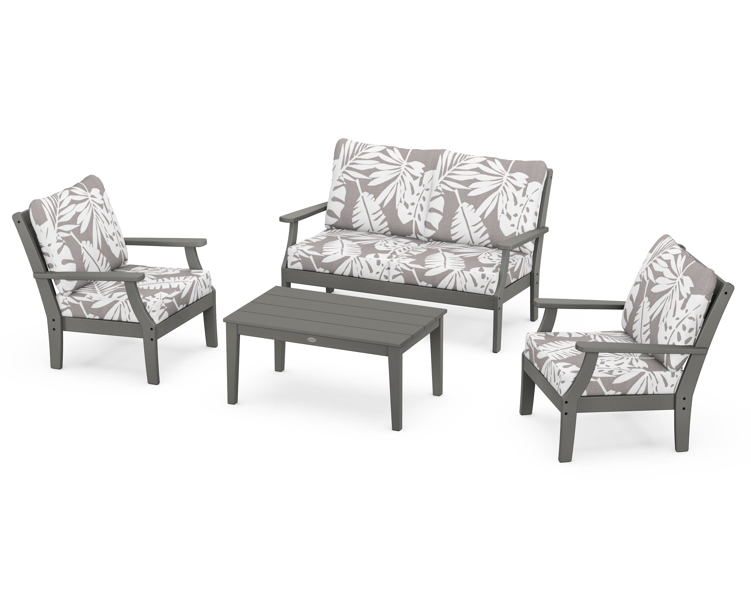 POLYWOOD® Braxton 4-Piece Deep Seating Chair Set in Slate Grey / Leaf Grey Mist