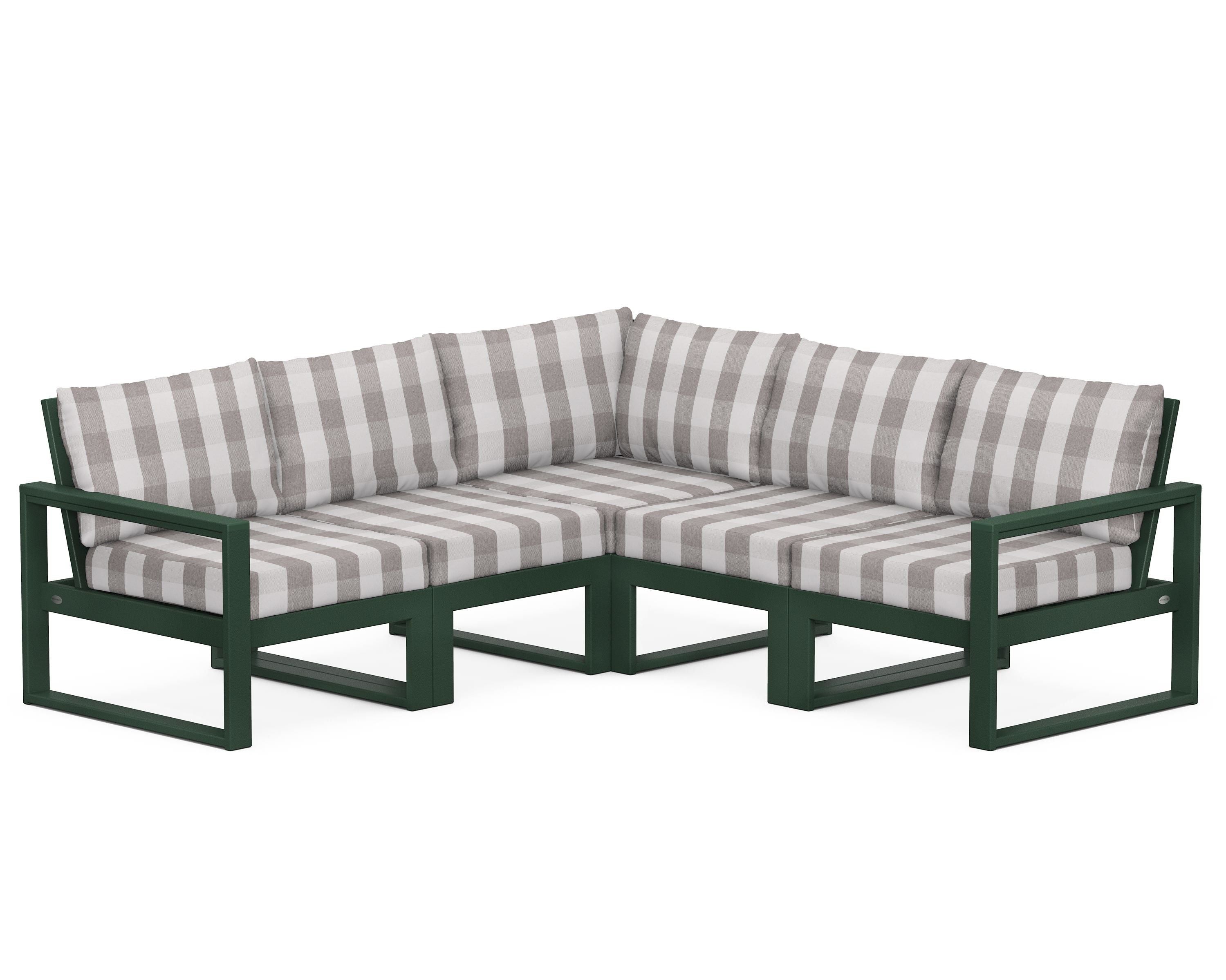POLYWOOD® EDGE 5-Piece Modular Deep Seating Set in Green / Buffalo Plaid Grey Mist