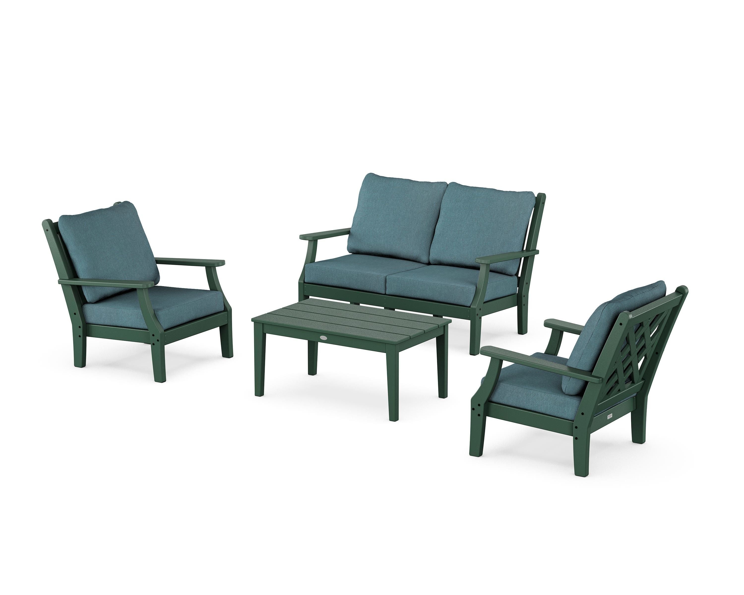 Country Living Wovendale 4-Piece Deep Seating Set with Loveseat in Green / Ocean Teal