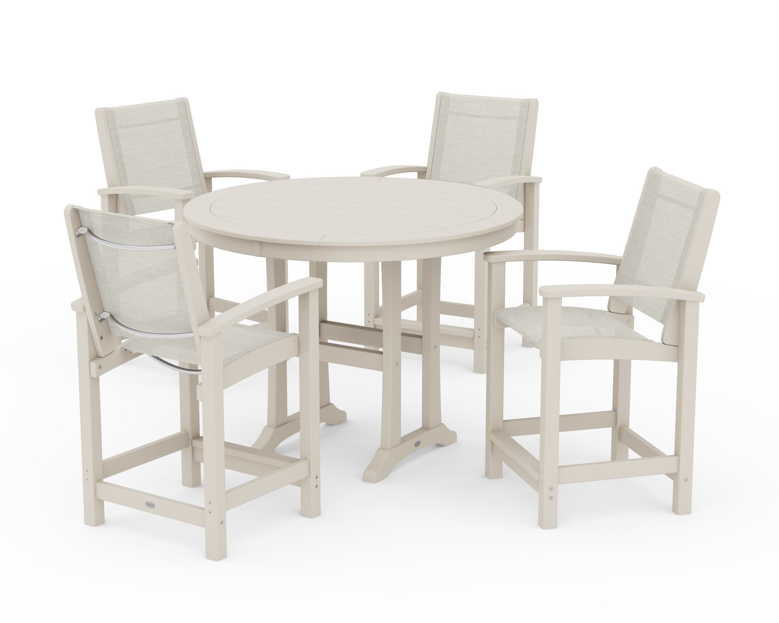 POLYWOOD® Coastal 5-Piece Counter Set in Sand / Parchment Sling