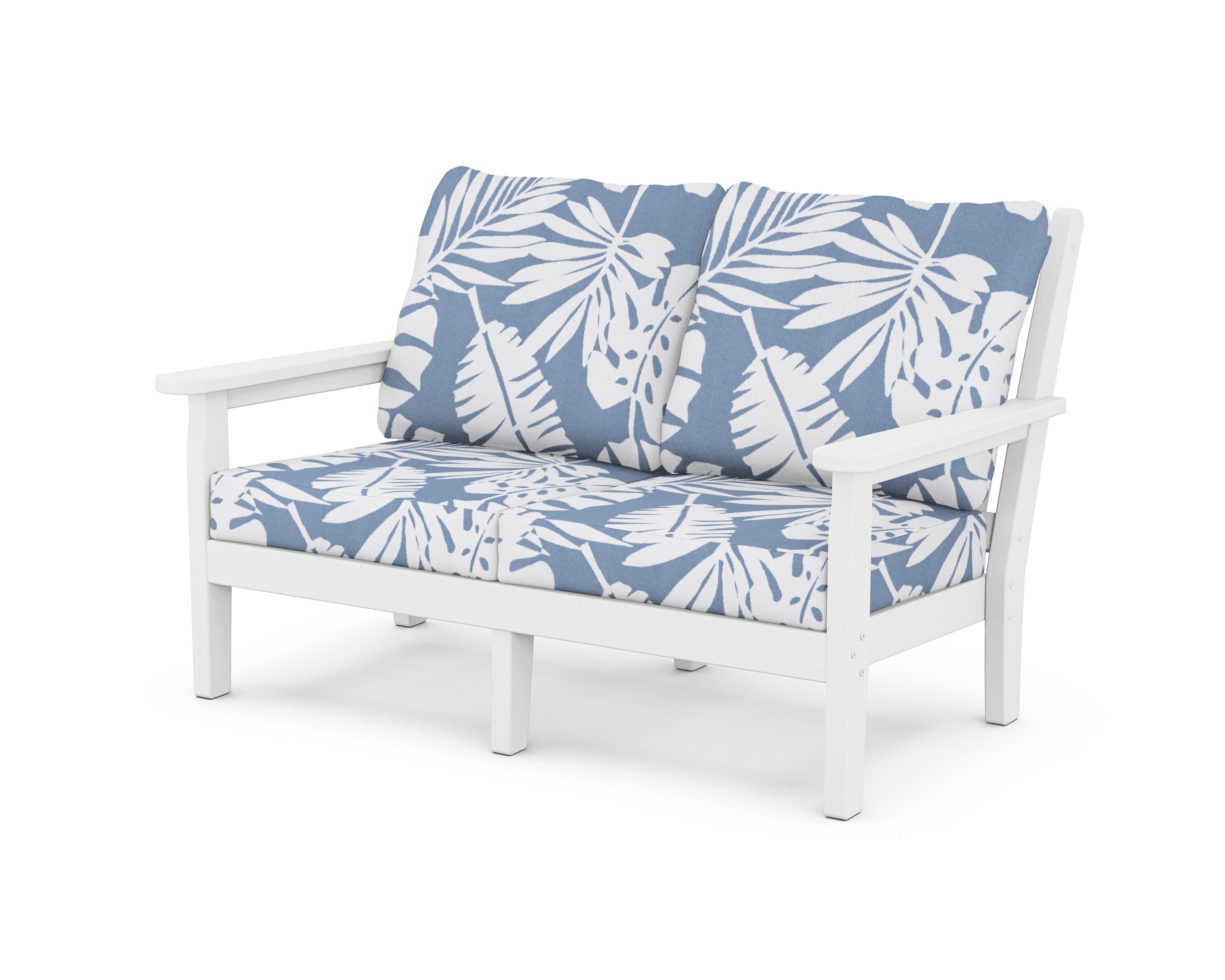 POLYWOOD® Chippendale Deep Seating Loveseat in White / Leaf Sky Blue