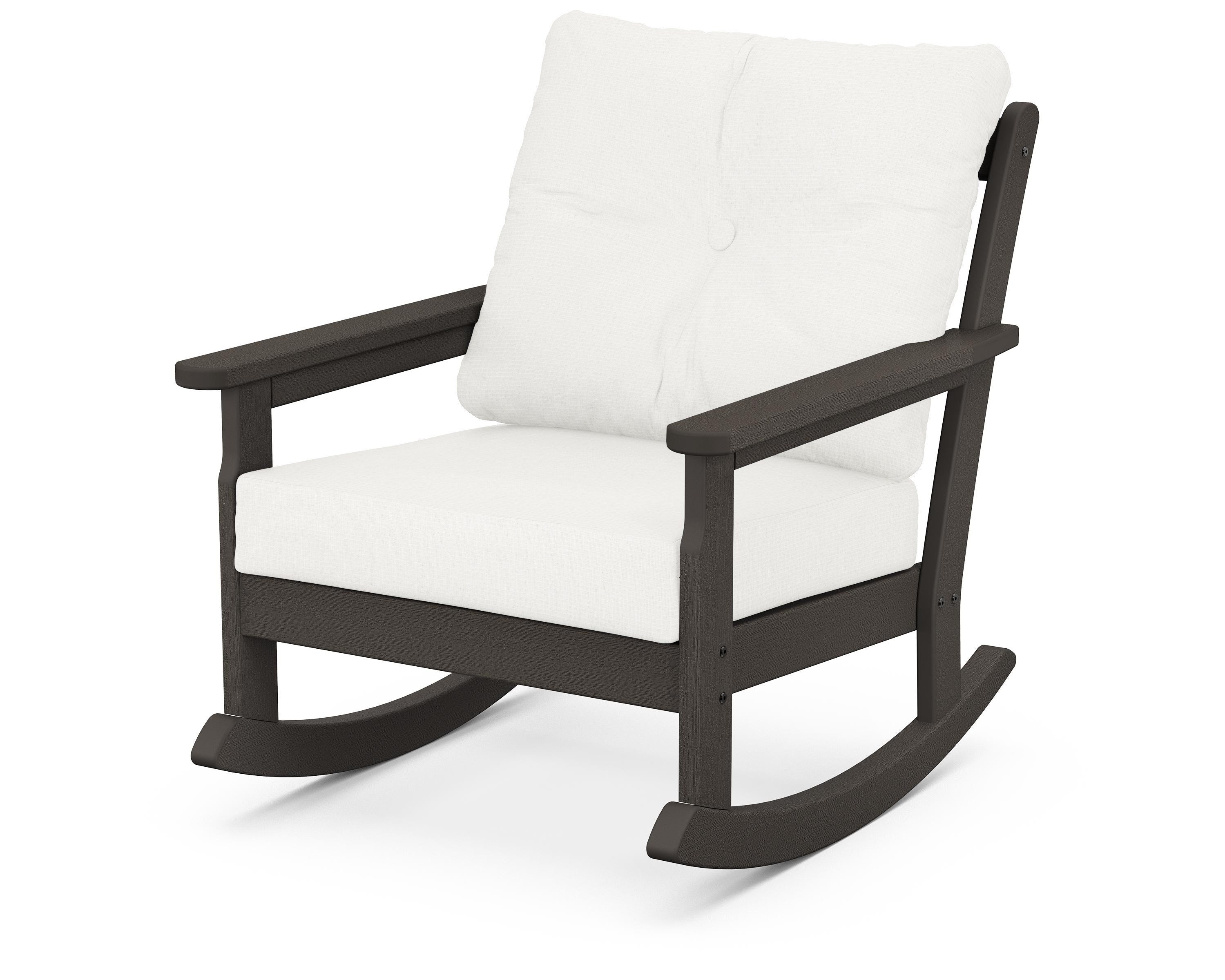 POLYWOOD® Vineyard Deep Seating Rocking Chair in Vintage Coffee / Natural Linen