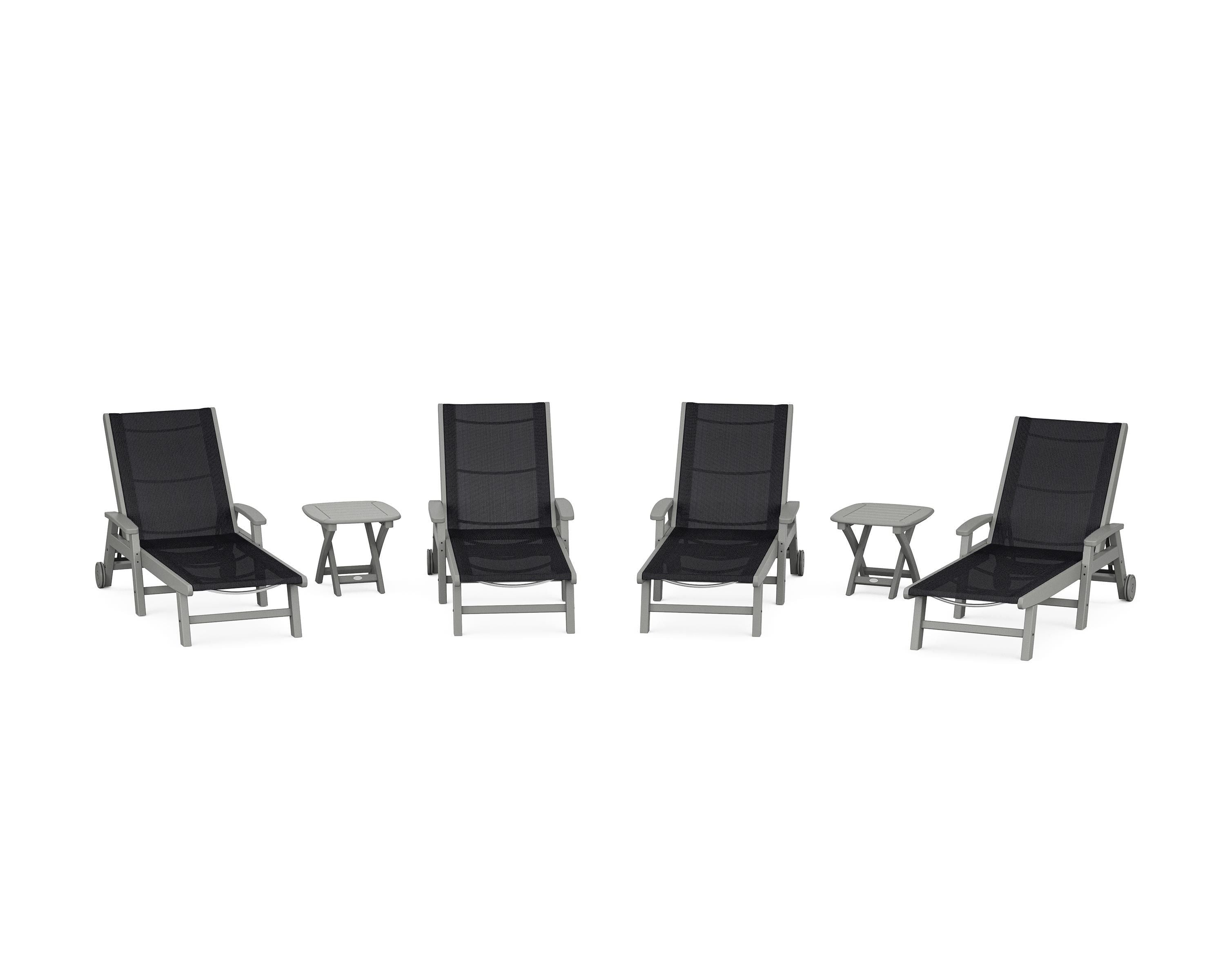 POLYWOOD® Coastal Chaise 6-Piece Set with Wheels in Slate Grey / Black Sling