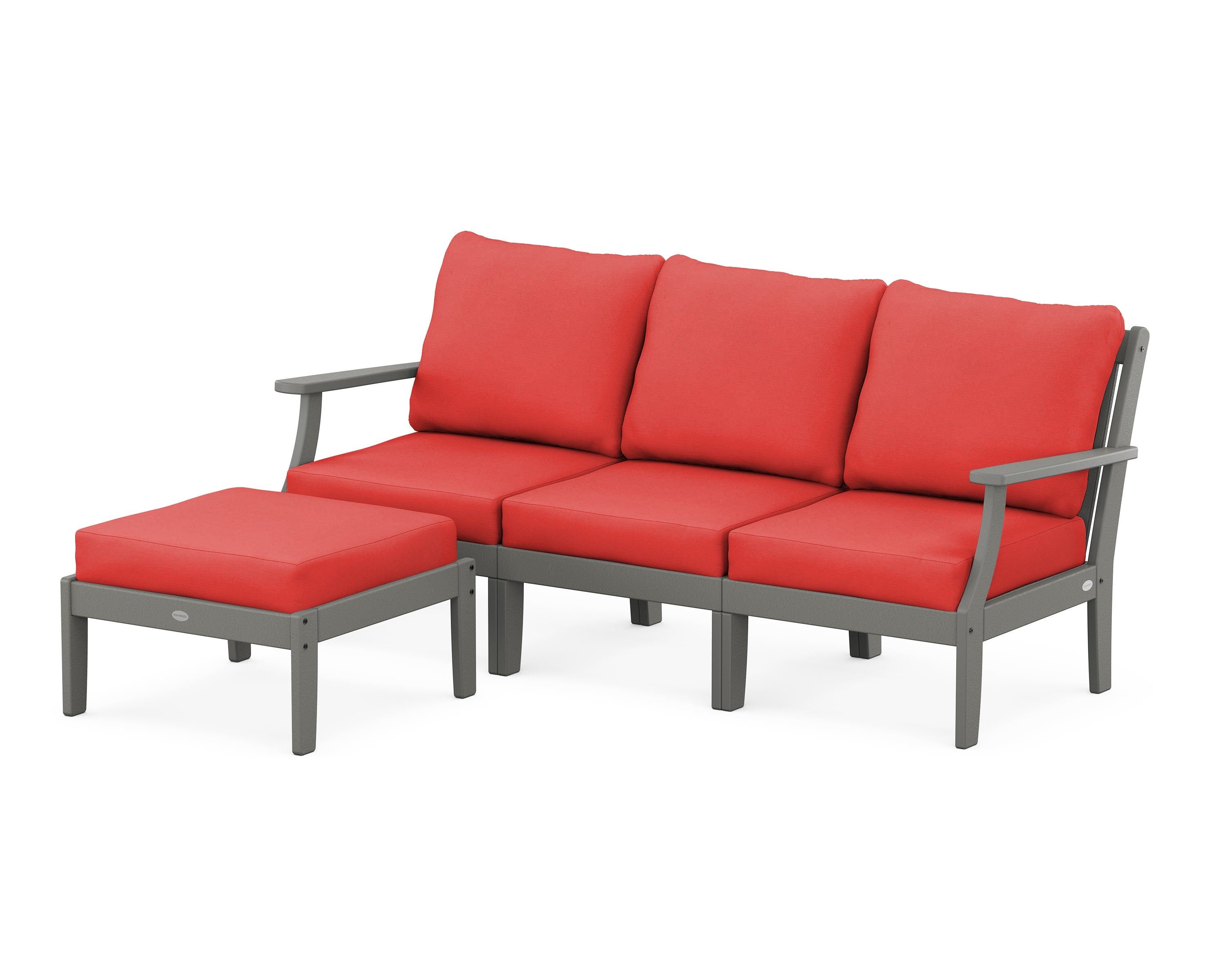 POLYWOOD® Braxton Modular 4-Piece Deep Seating Set with Ottoman in Slate Grey / Crimson Linen