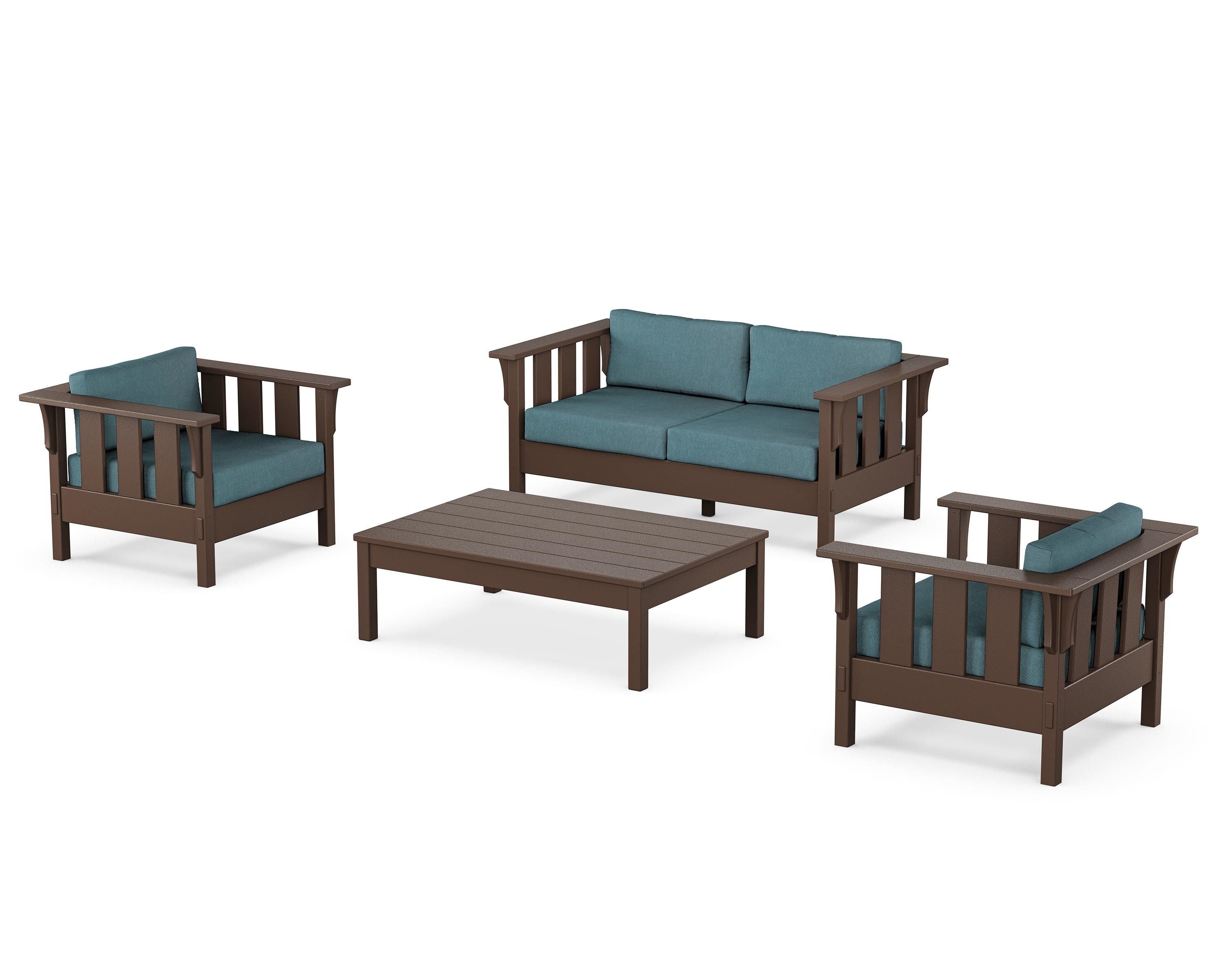 Martha Stewart by POLYWOOD® Acadia 4-Piece Deep Seating Set with Loveseat in Mahogany / Ocean Teal