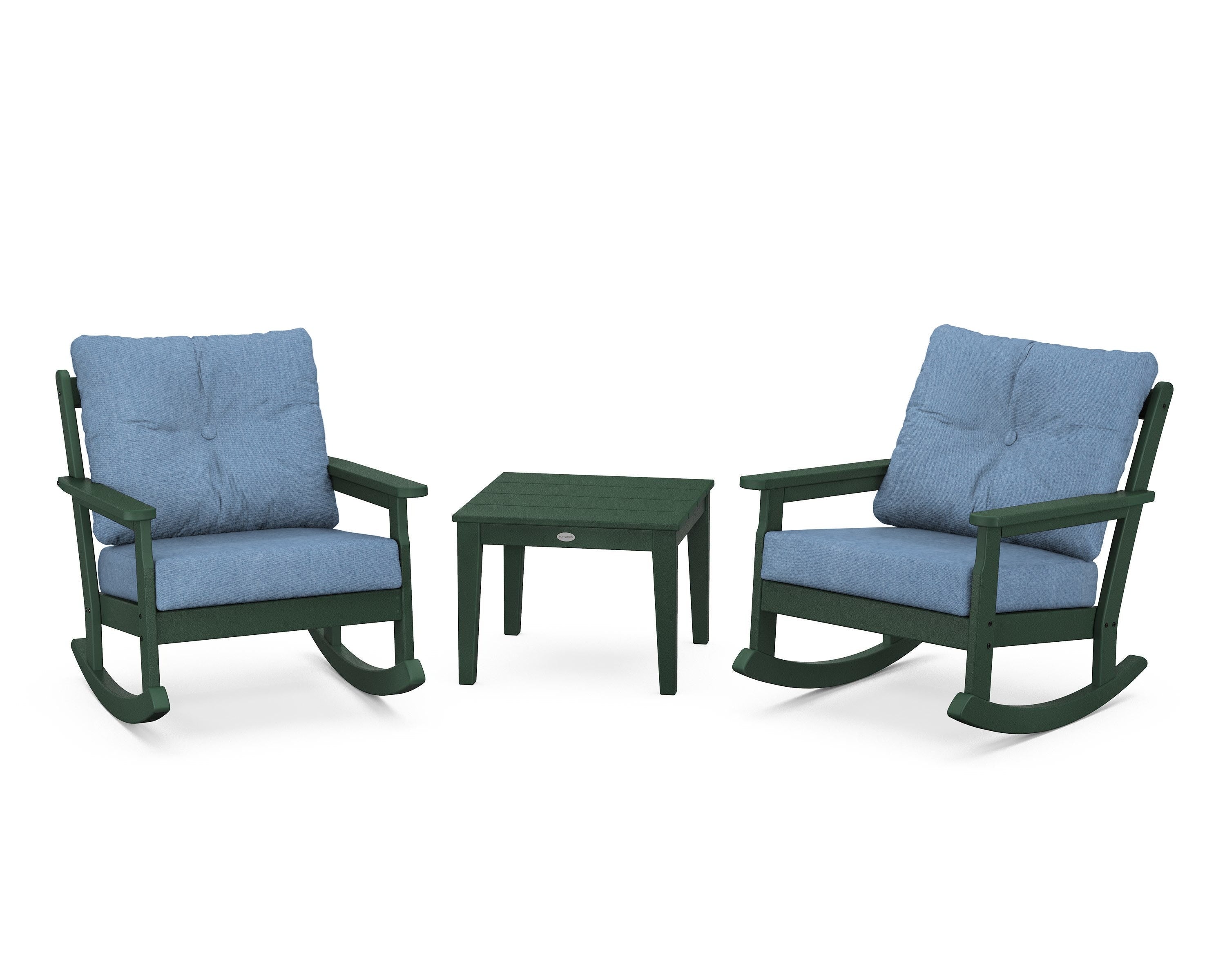 POLYWOOD® Vineyard 3-Piece Deep Seating Rocker Set in Green / Sky Blue