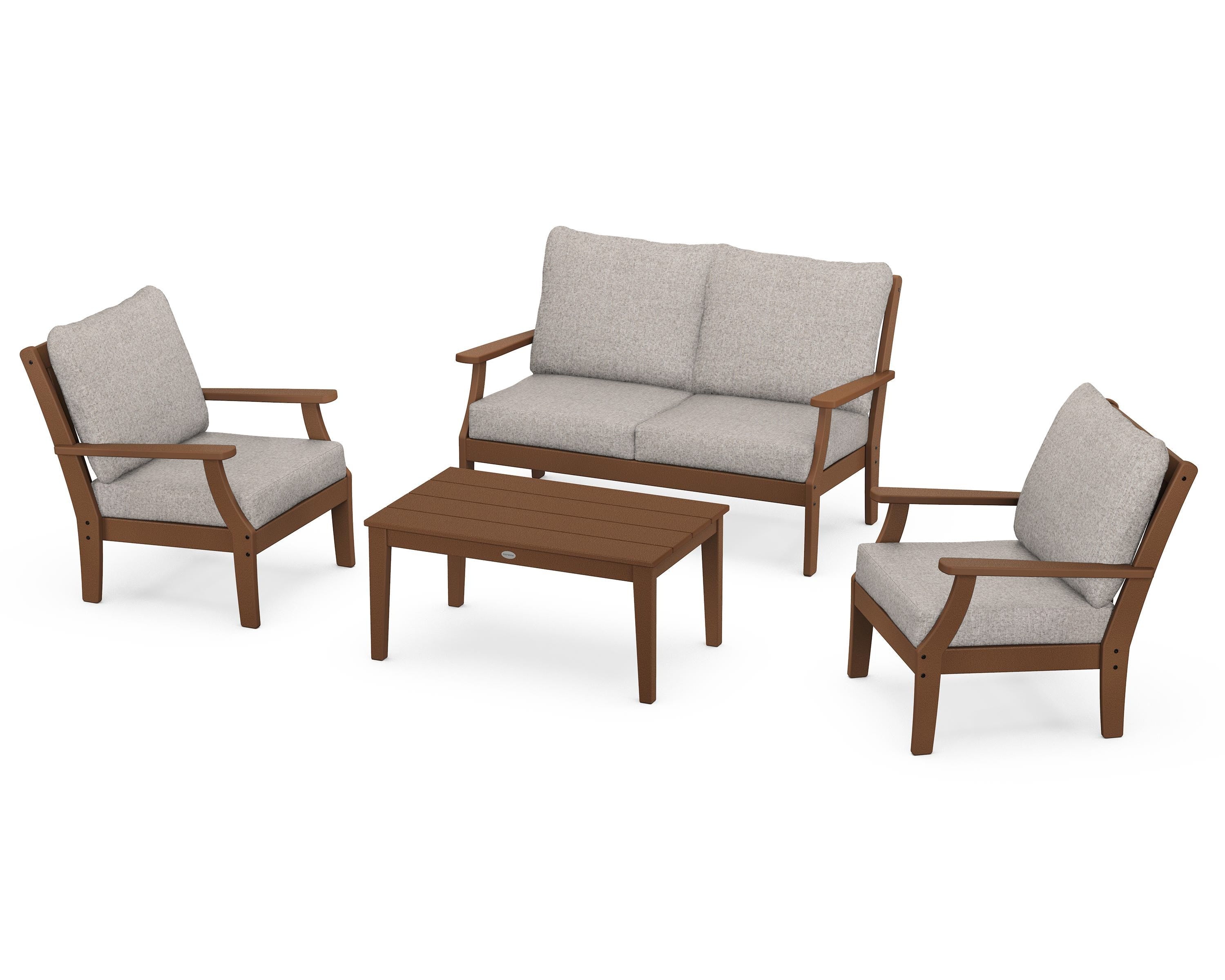 POLYWOOD® Braxton 4-Piece Deep Seating Chair Set in Teak / Weathered Tweed