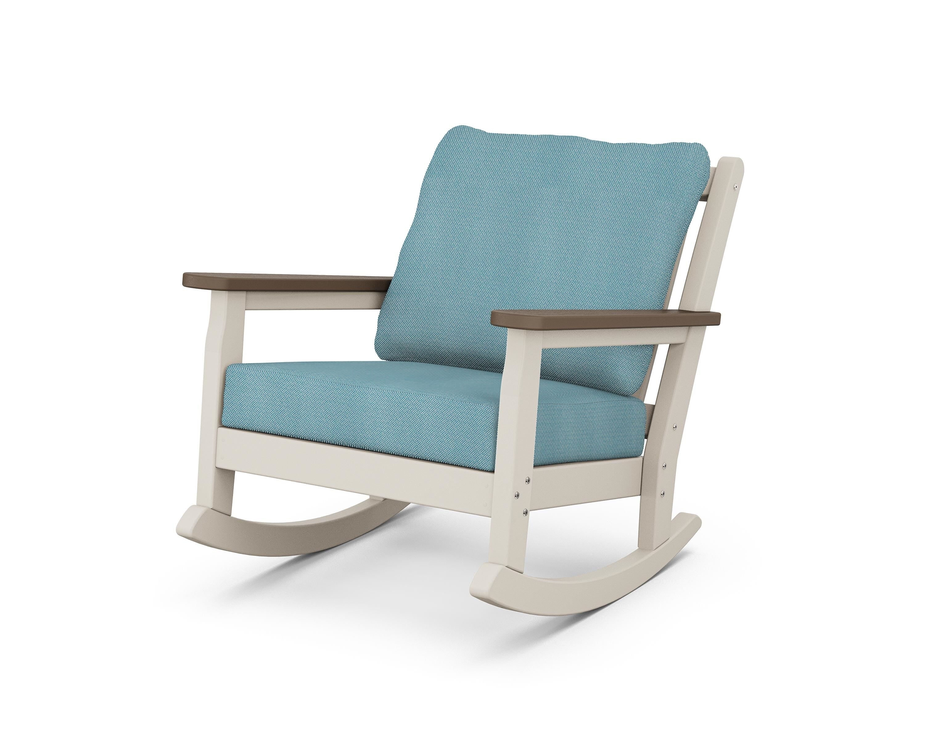 POLYWOOD® Chippendale Deep Seating Rocking Chair in Sand / Kona / Lattice Sky Blue