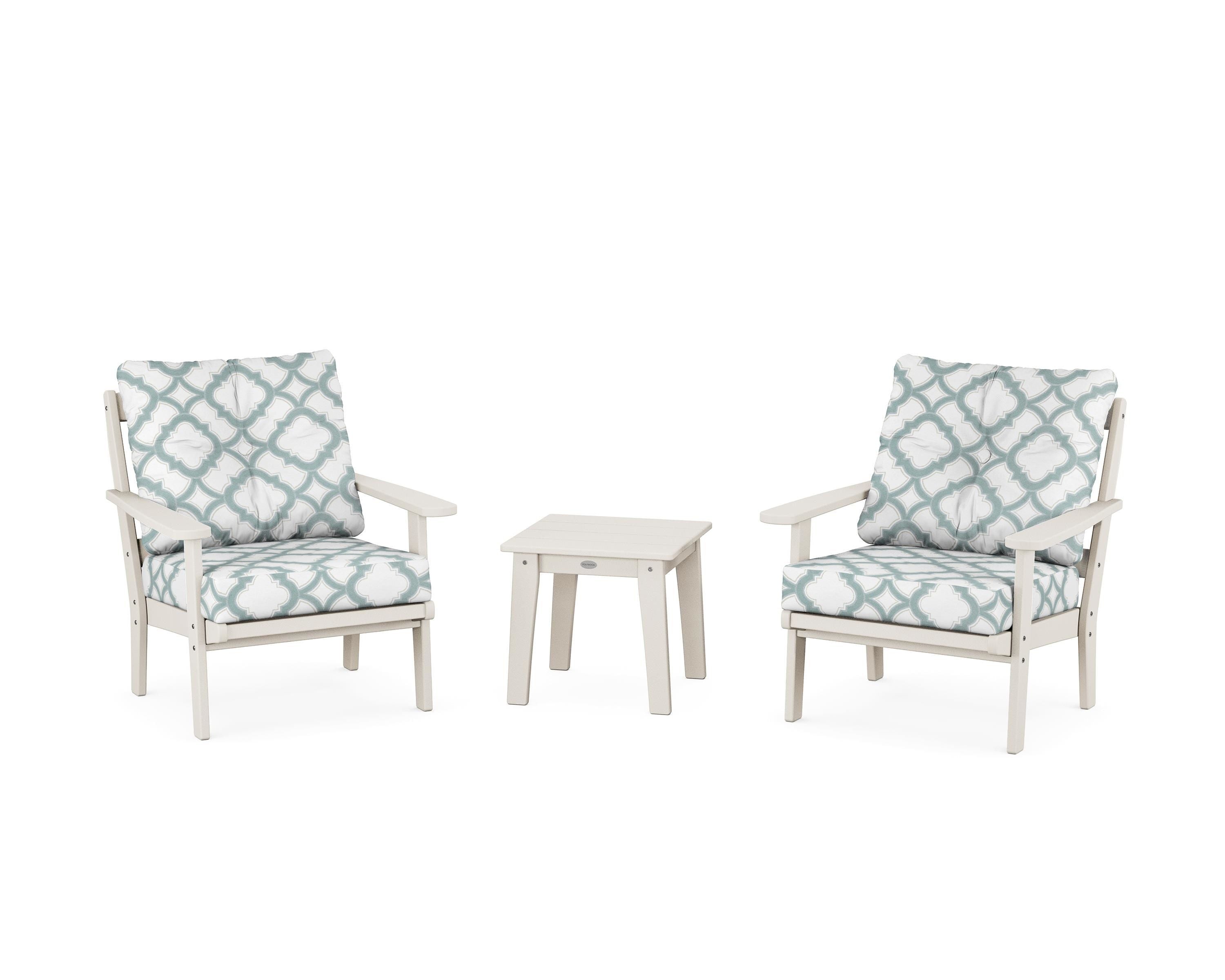 POLYWOOD® Mission 3-Piece Deep Seating Set in Sand / Trellis Glacier Spa