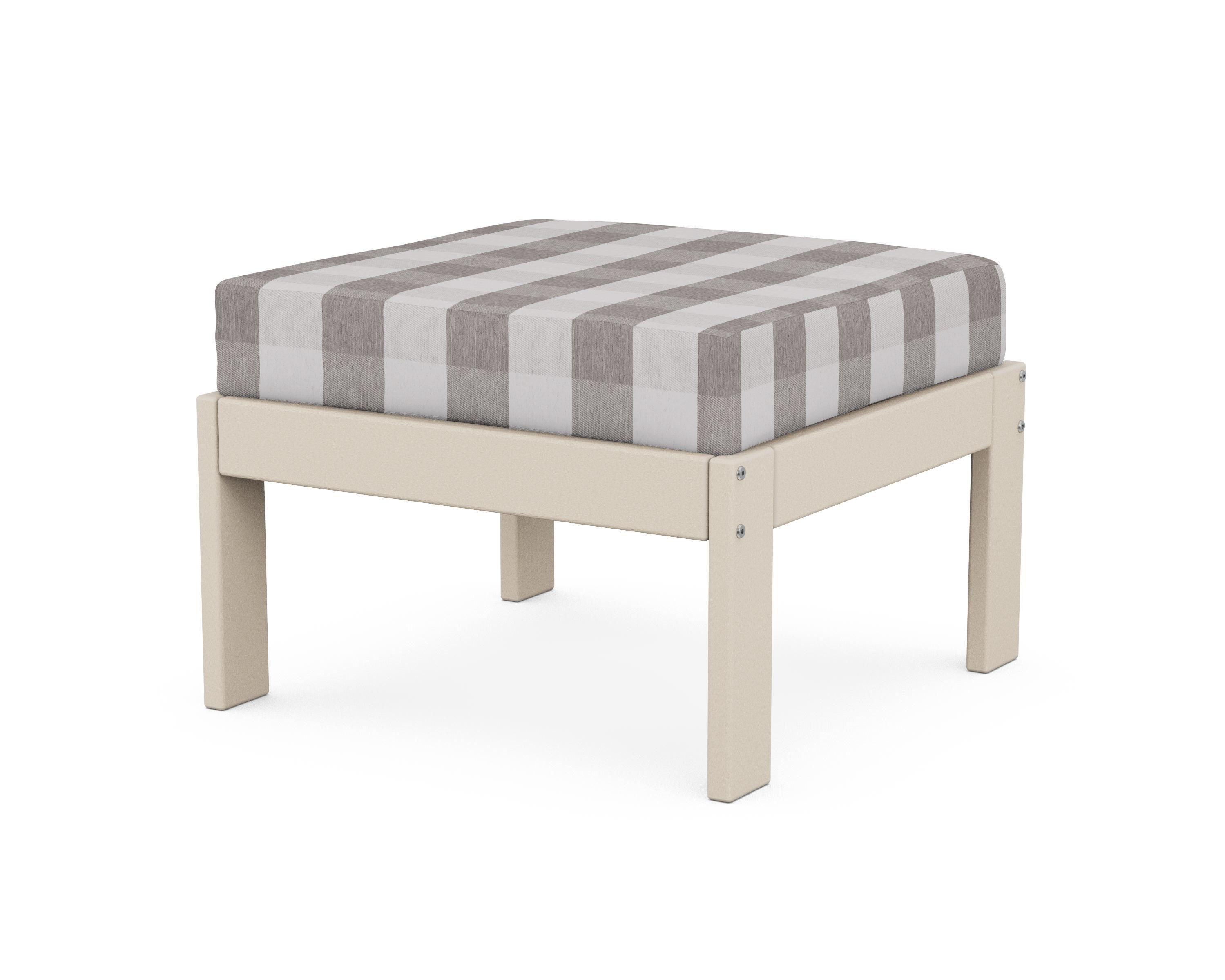 POLYWOOD® Vineyard Modular Ottoman in Sand / Buffalo Plaid Grey Mist