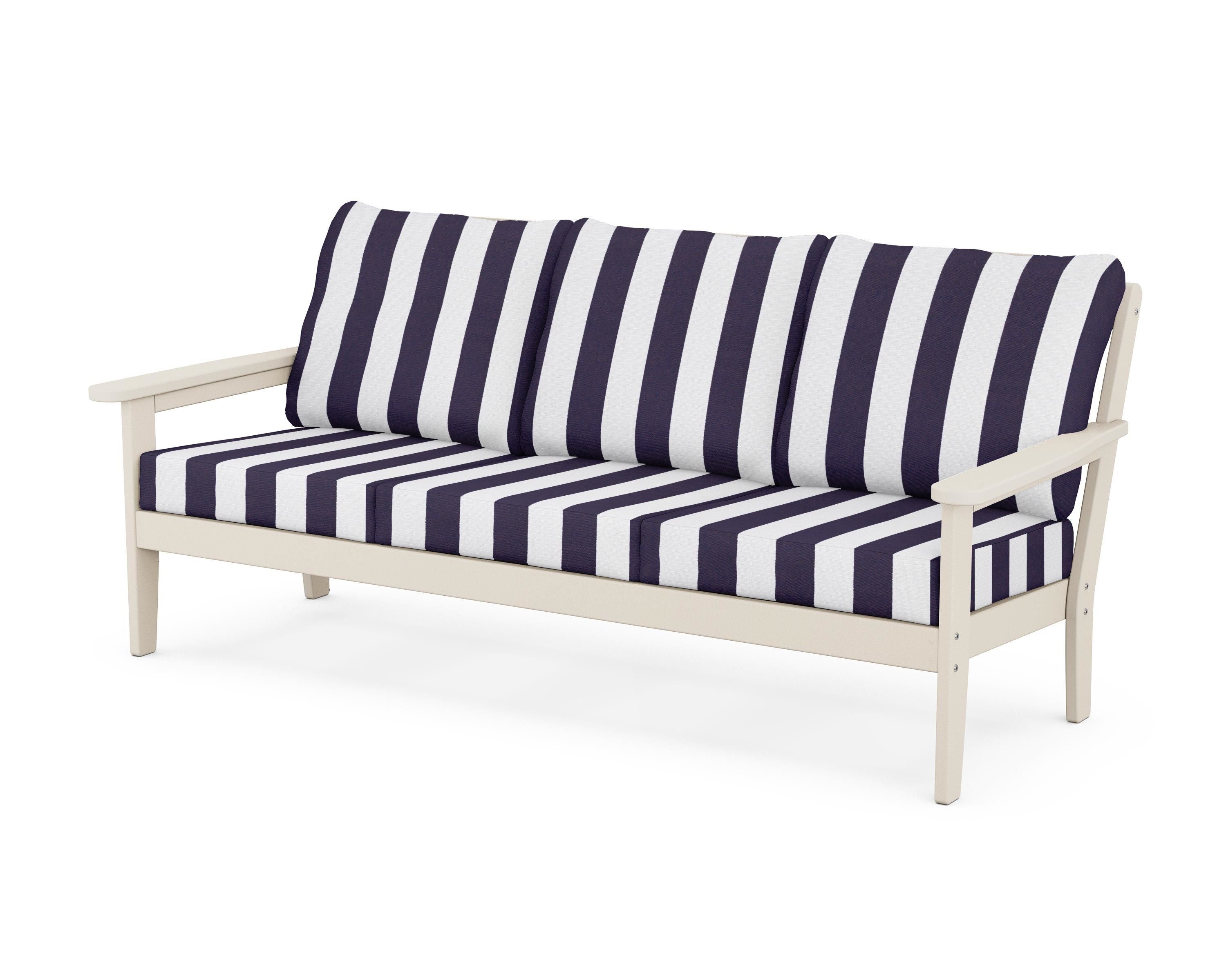 Country Living Cottage Deep Seating Sofa in Sand / Cabana Stripe Navy