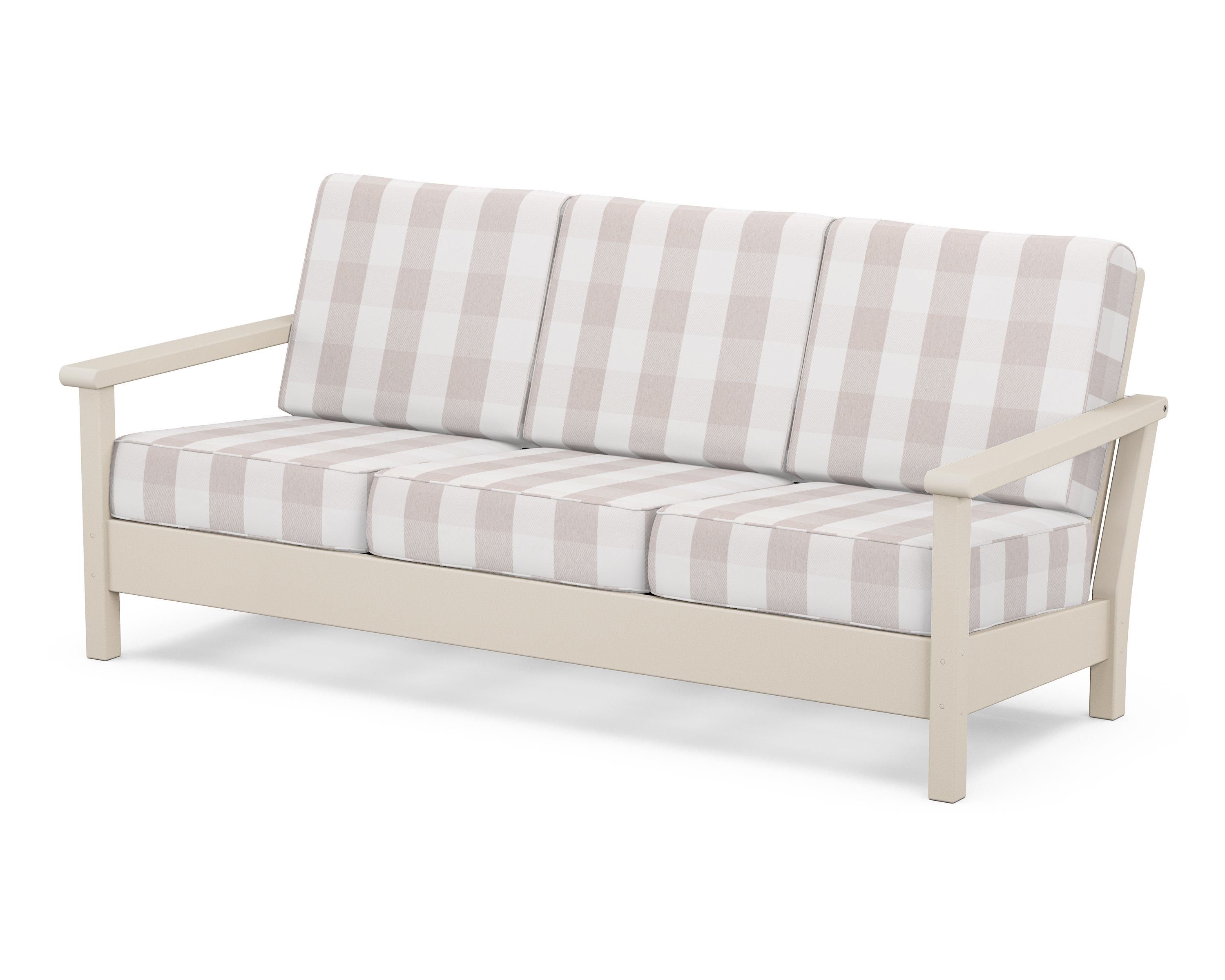 POLYWOOD® Harbour Deep Seating Sofa in Sand / Buffalo Plaid Dune Burlap