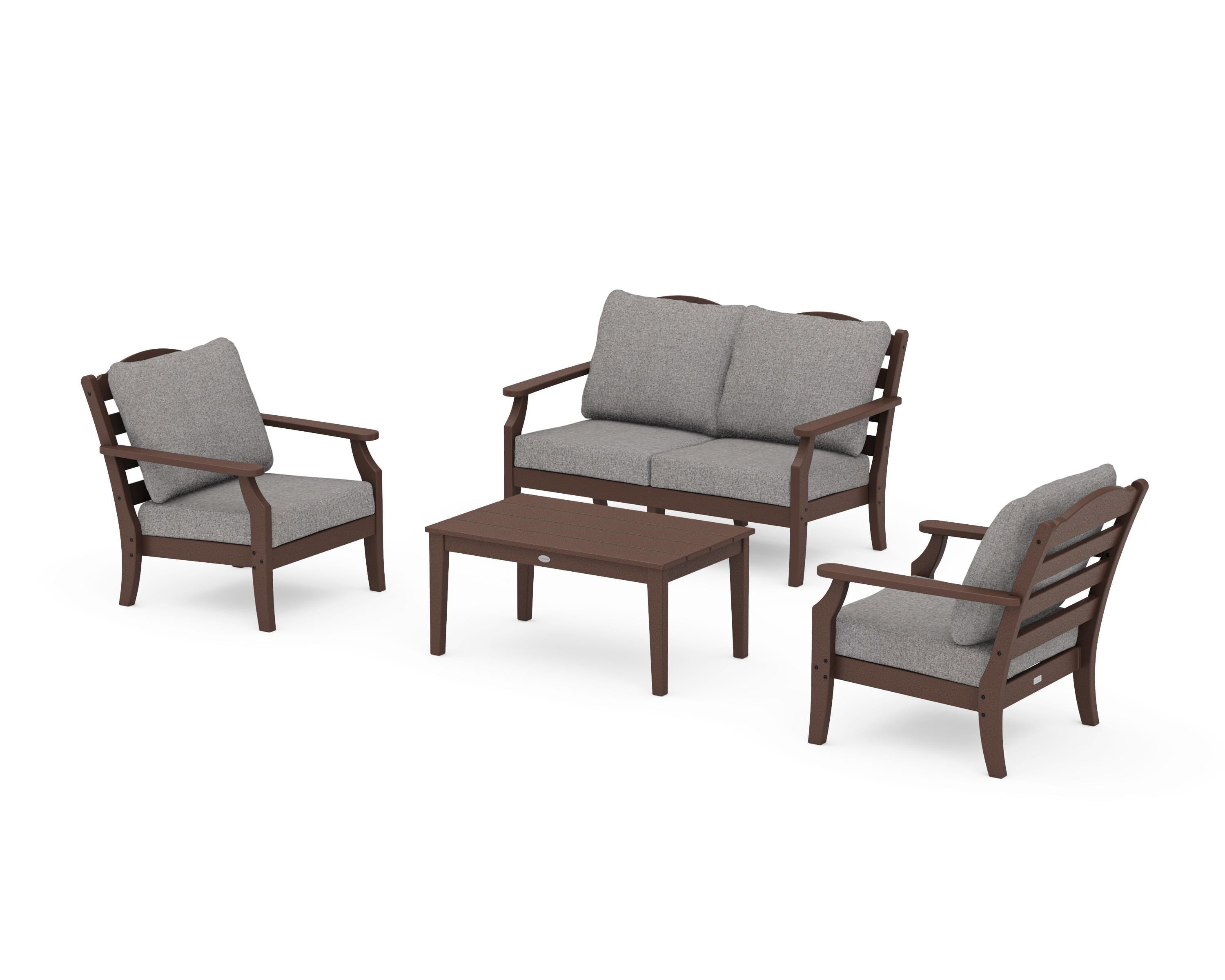 Draper James™ by POLYWOOD® Savannah 4-Piece Deep Seating Set with Loveseat in Mahogany / Grey Mist