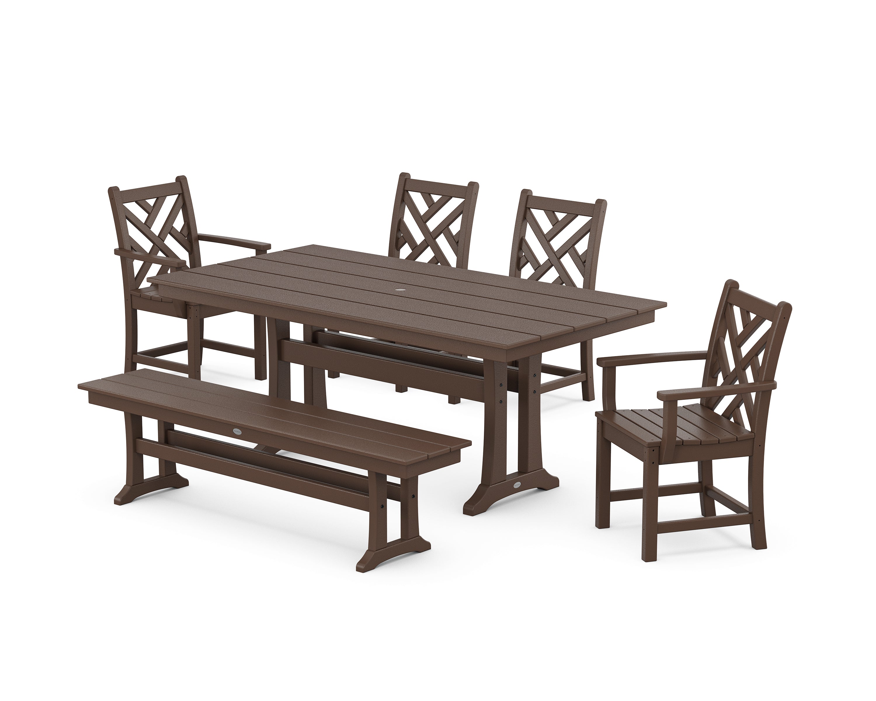 POLYWOOD® Chippendale 6-Piece Farmhouse Dining Set With Trestle Legs in Mahogany