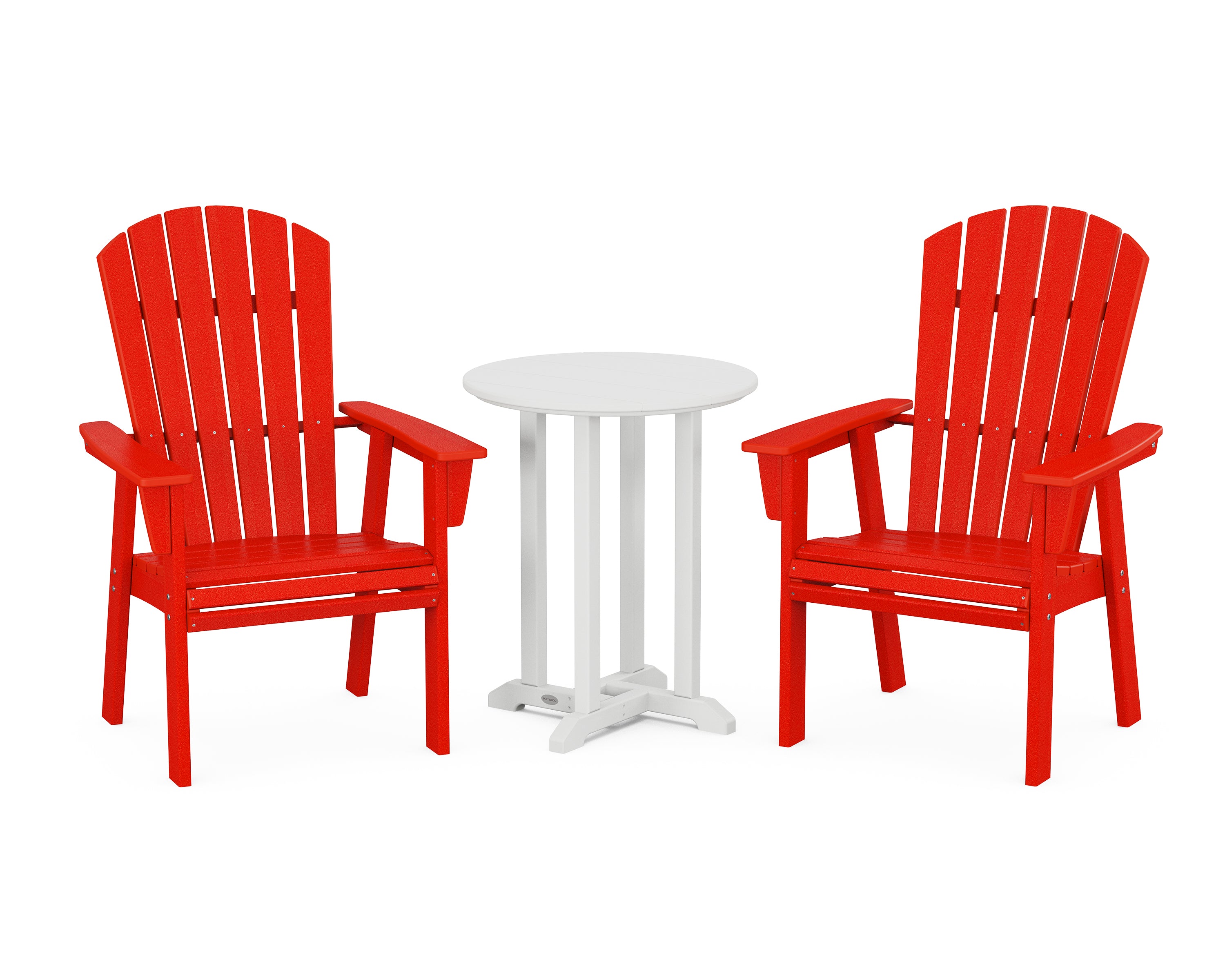 POLYWOOD® Nautical Adirondack 3-Piece Round Bistro Dining Set in Sunset Red / White