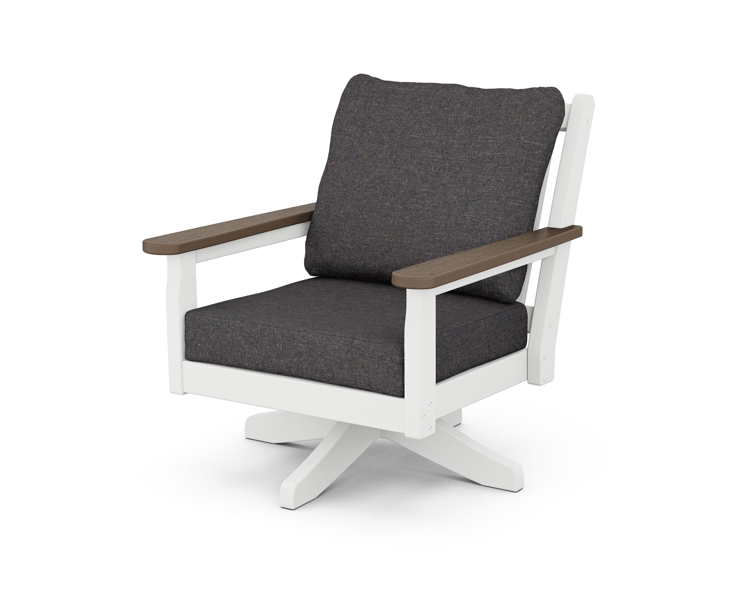 POLYWOOD® Chippendale Deep Seating Swivel Chair in White / Kona / Ash Charcoal
