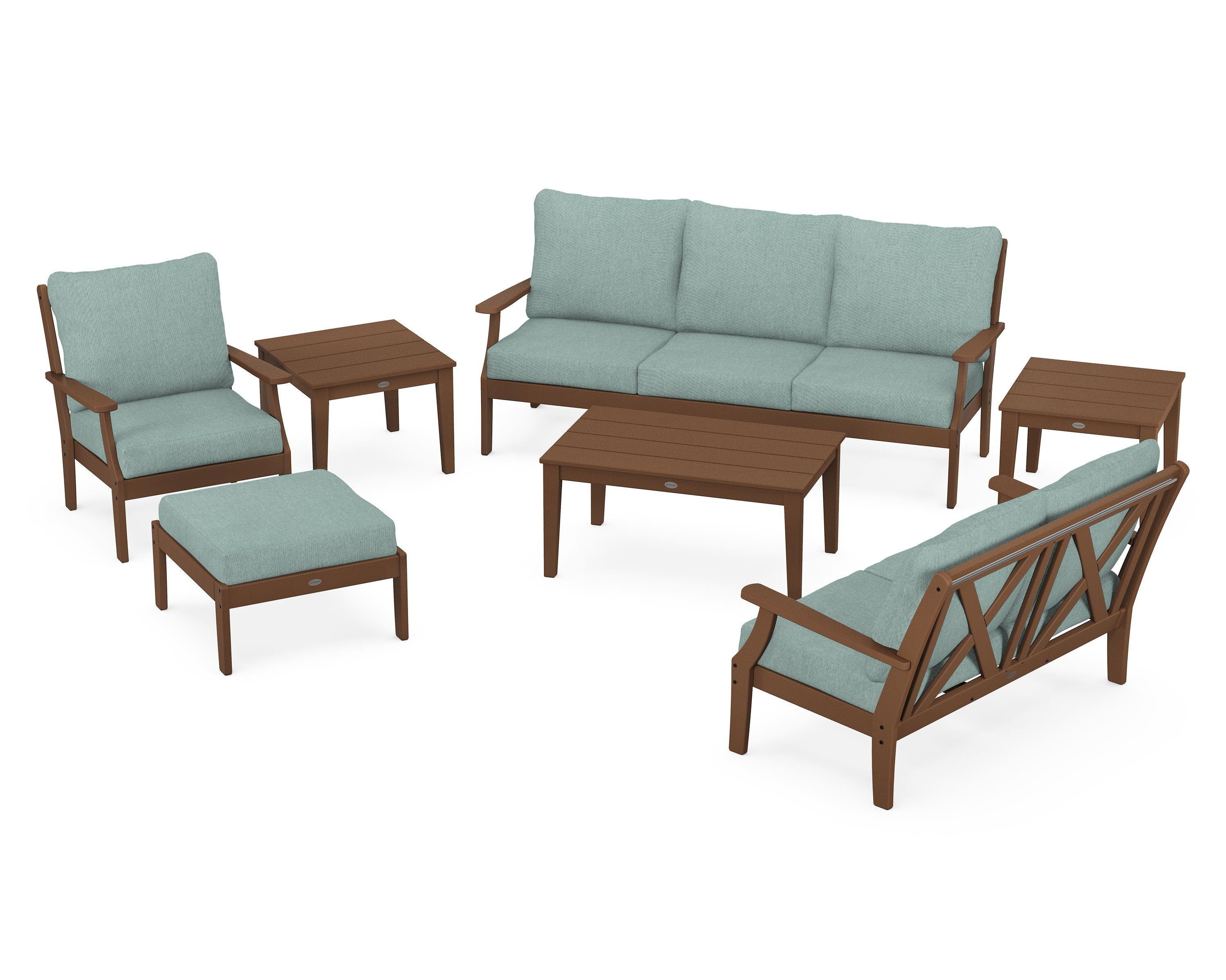 POLYWOOD® Braxton 7-Piece Deep Seating Set in Teak / Glacier Spa