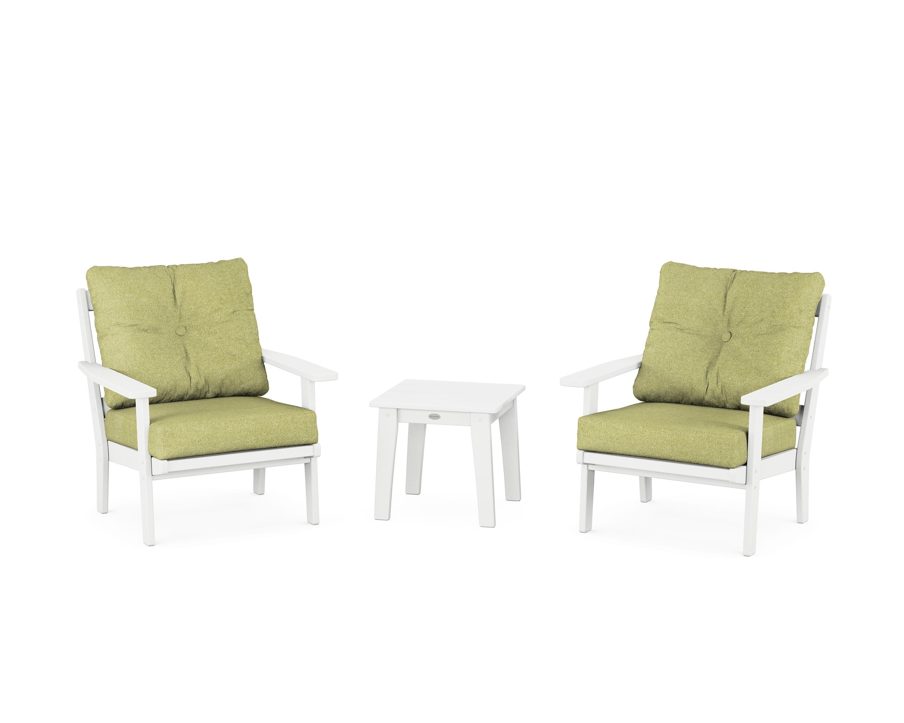 POLYWOOD® Prairie 3-Piece Deep Seating Set in White / Chartreuse Boucle