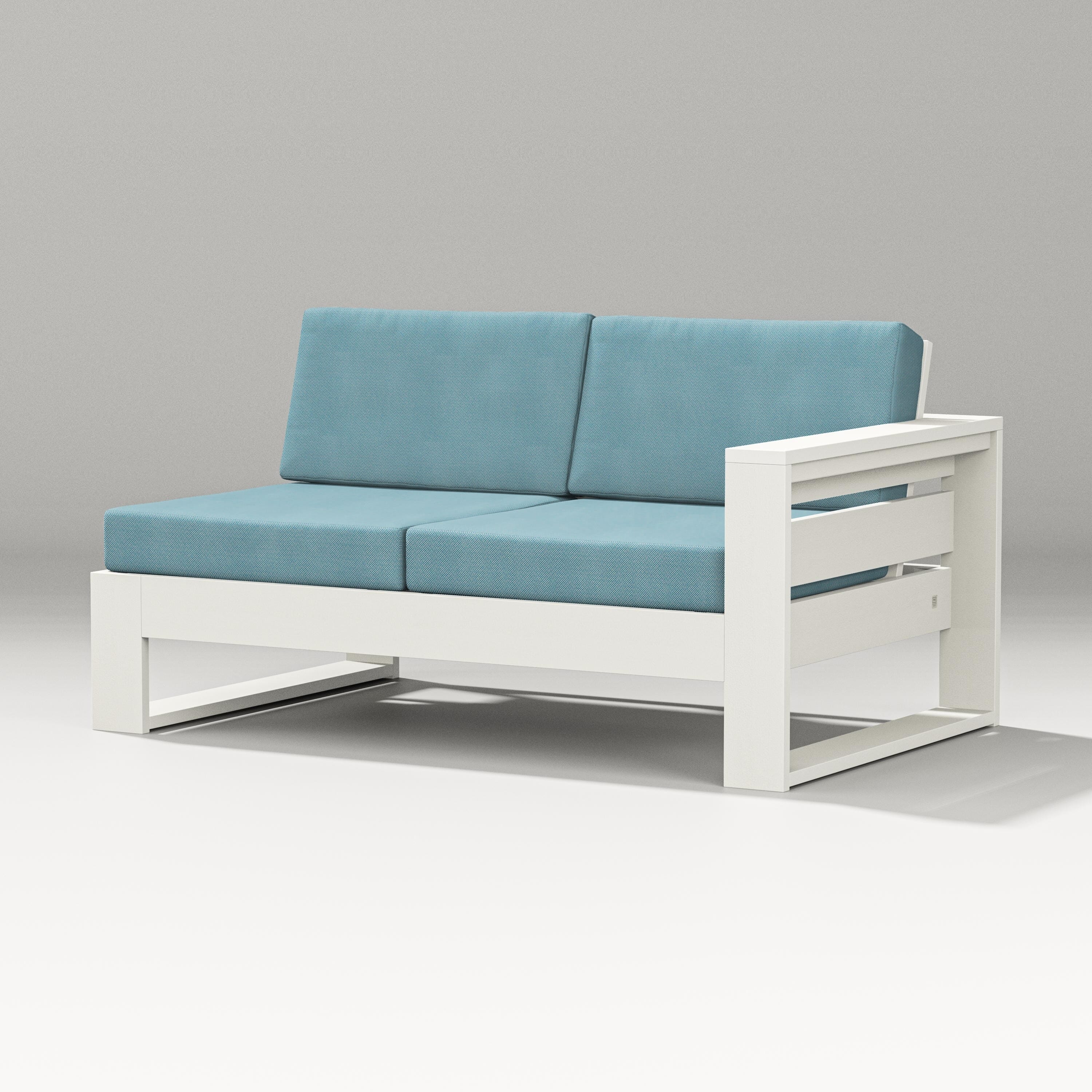 PW Designer Series Latitude Modular Right Arm Loveseat in Vintage White / Lattice Sky Blue